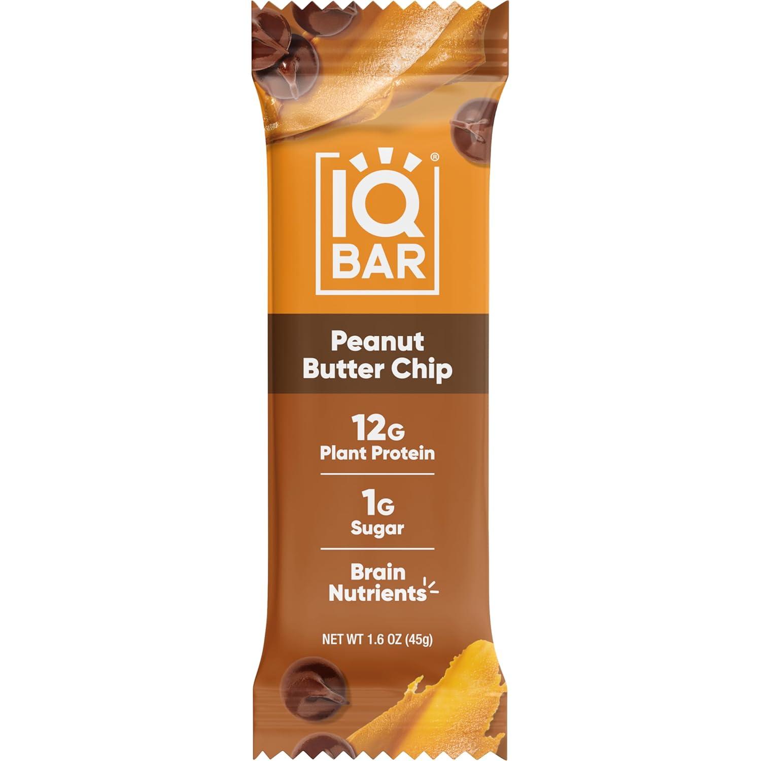 image:imageIQBAR Brain and Body Keto Protein Bars Peanut Butter Chip Keto 4 Count Energy Low Carb Protein High Fiber Vegan and Low Sugar Meal Replacement Vegan Snack