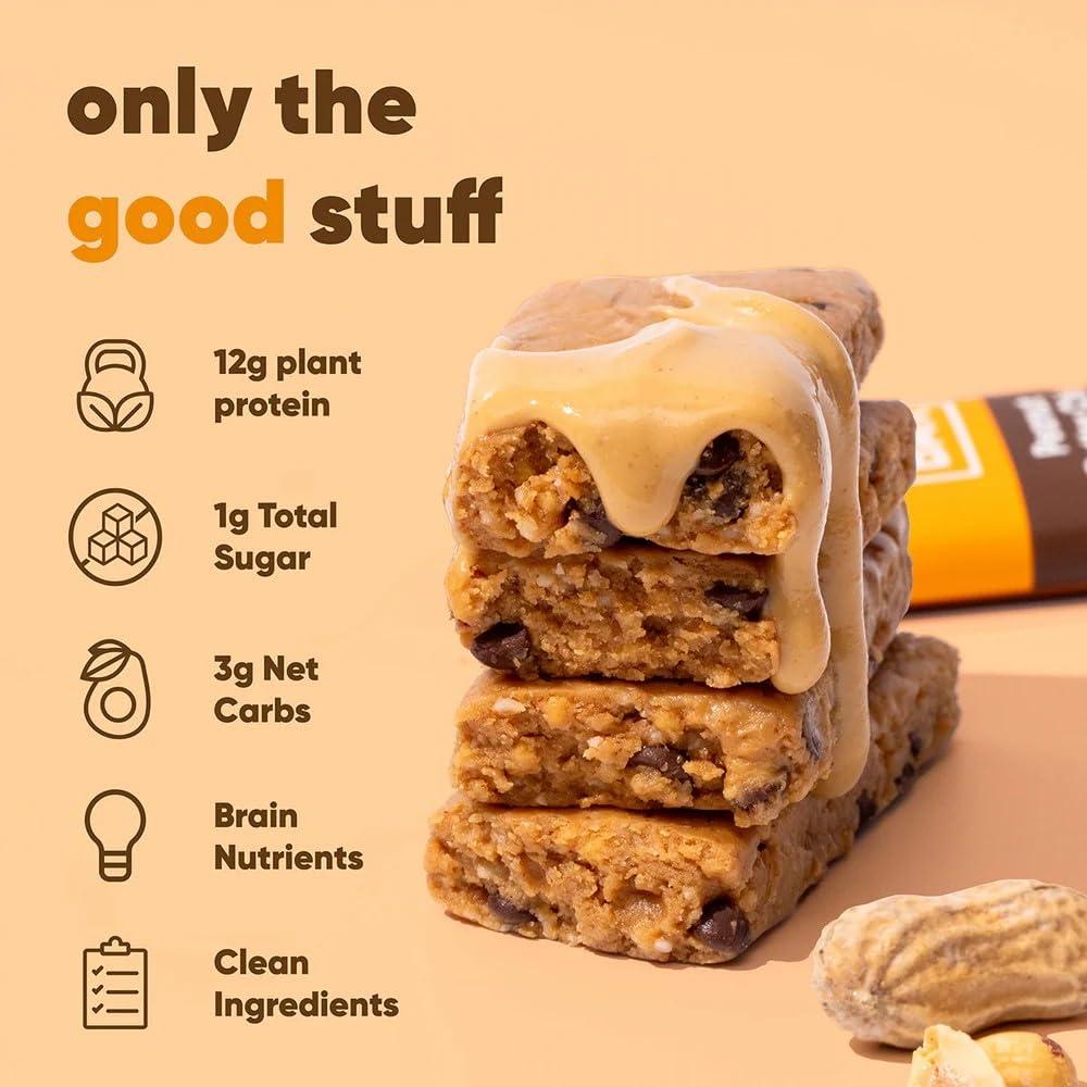 image:imageIQBAR Brain and Body Keto Protein Bars Peanut Butter Chip Keto 4 Count Energy Low Carb Protein High Fiber Vegan and Low Sugar Meal Replacement Vegan Snack