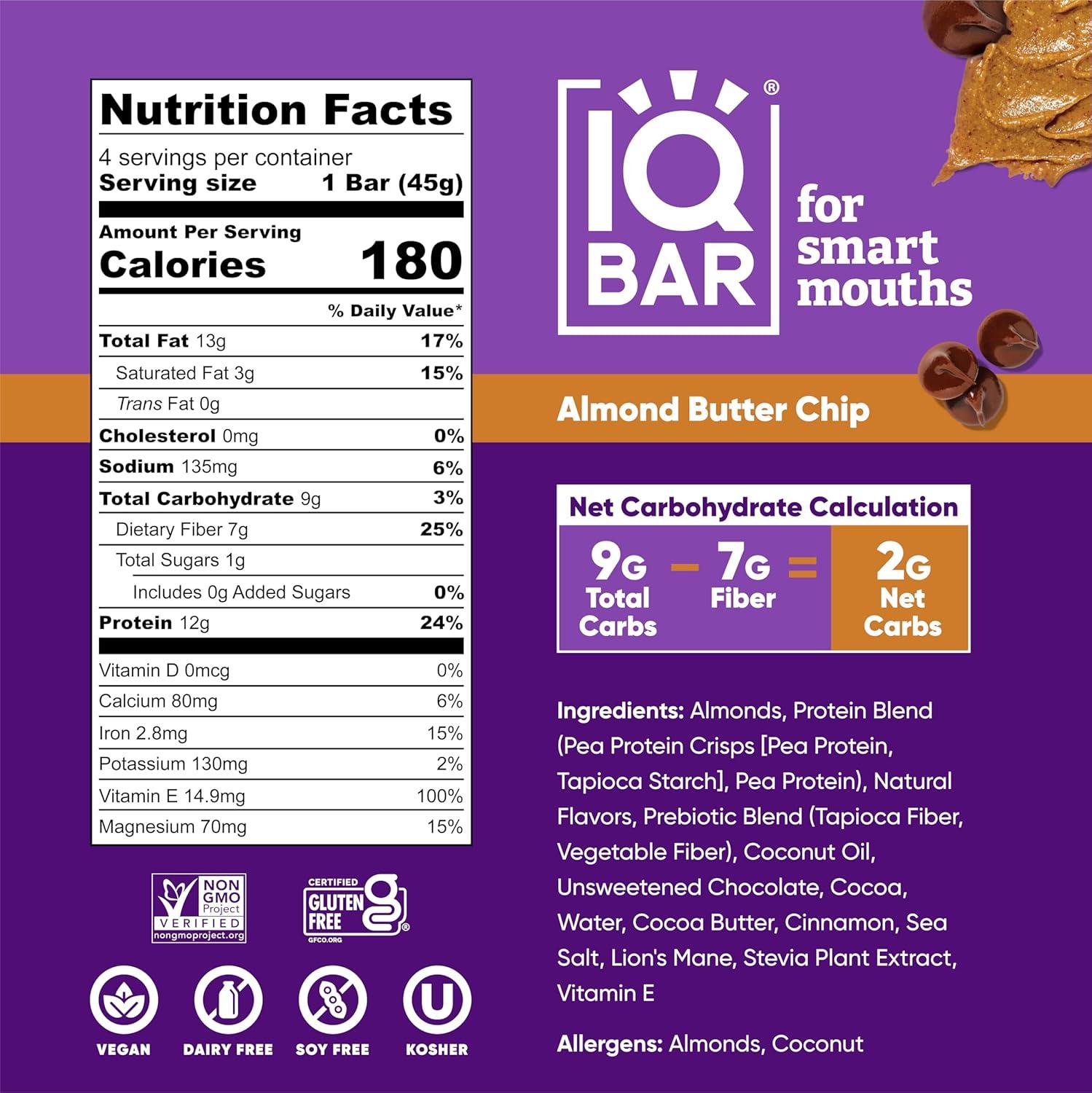 image:imageIQBAR Brain and Body Protein Bars Chocolate Sea Salt Keto Bars 4 Count Energy Bars Vegan SnackAlmond Butter