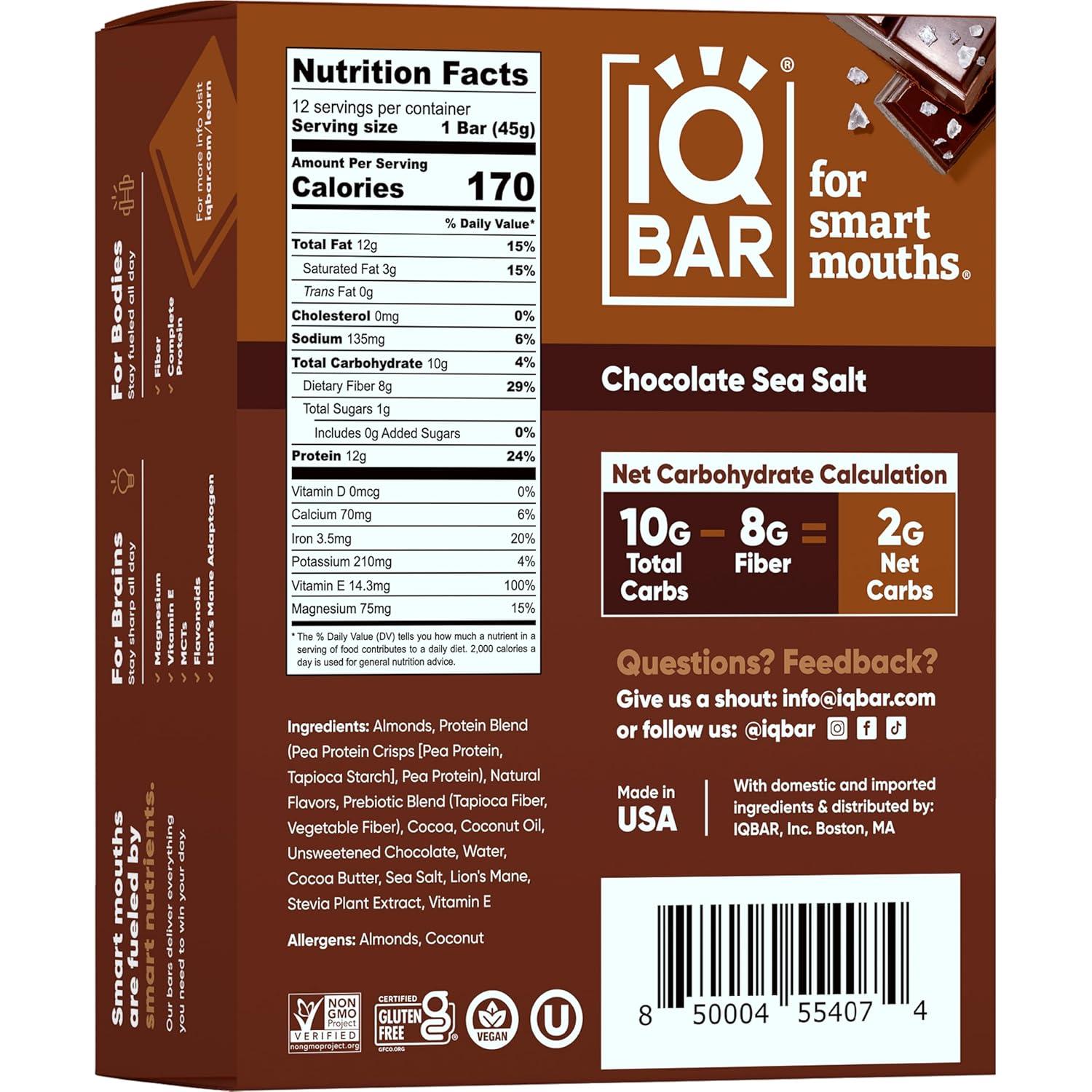 image:imageIQBAR Chocolate Sea Salt Keto Bars Vegan Low Sugar 16 Ounces Pack Of 1212 Count Pack of 1