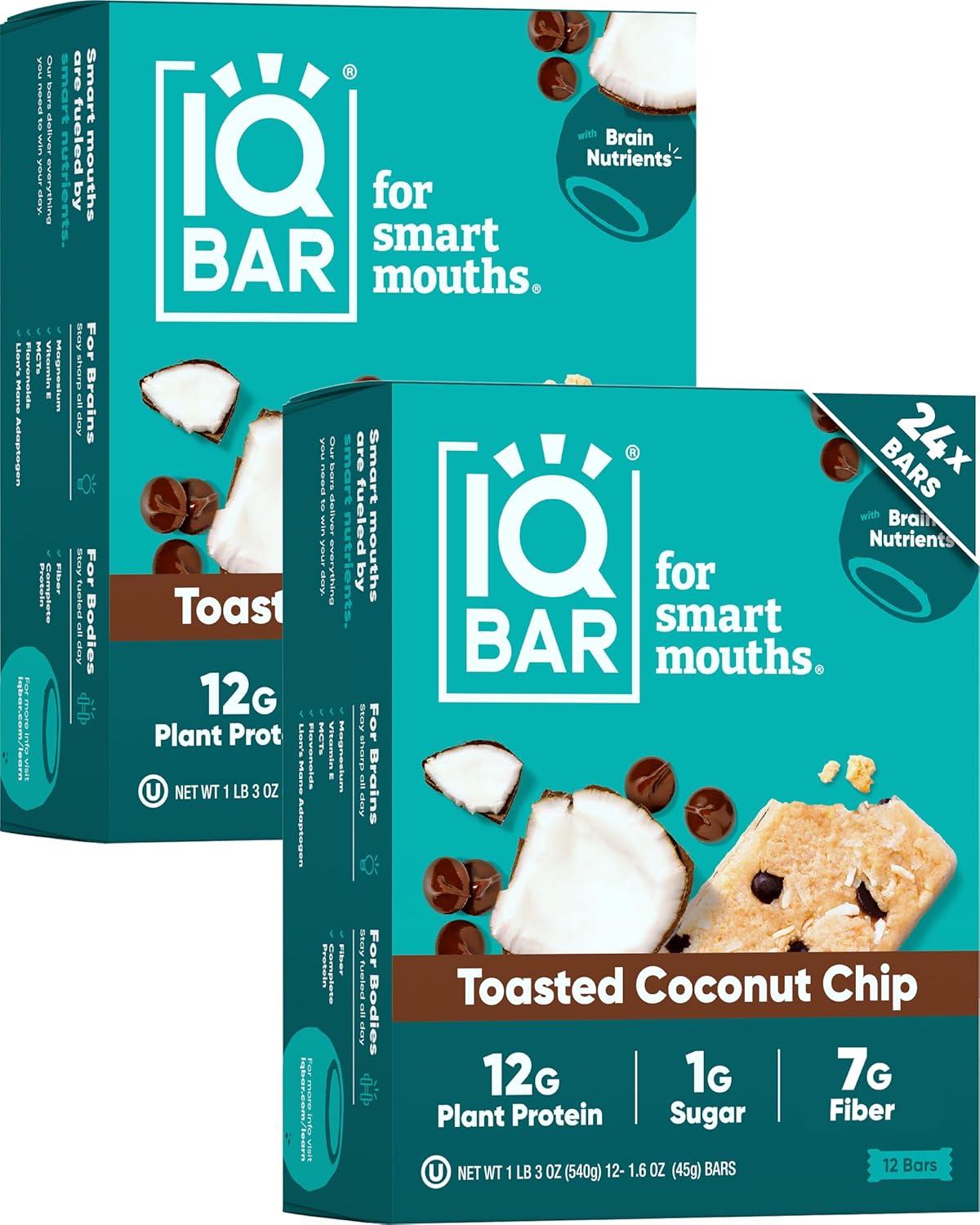 image:imageIQBAR Clean Plant Protein Bars Chocolate Mint Chip 12 Count Keto Vegan High Fiber Gluten and Dairy Free Low Sugar Snack Brain and Body Nutrients for Focus Energy Meal ReplacementToasted Coconut Chip