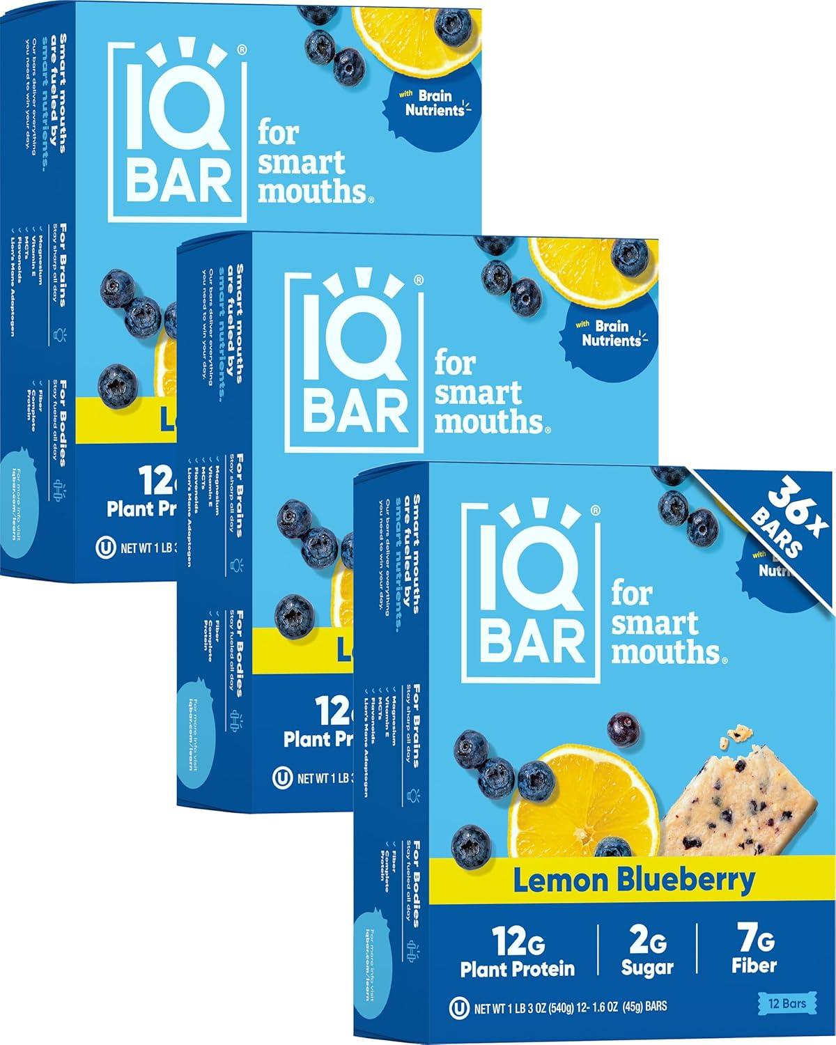 image:imageIQBAR Clean Plant Protein Bars Chocolate Mint Chip 12 Count Keto Vegan High Fiber Gluten and Dairy Free Low Sugar Snack Brain and Body Nutrients for Focus Energy Meal ReplacementLemon Blueberry