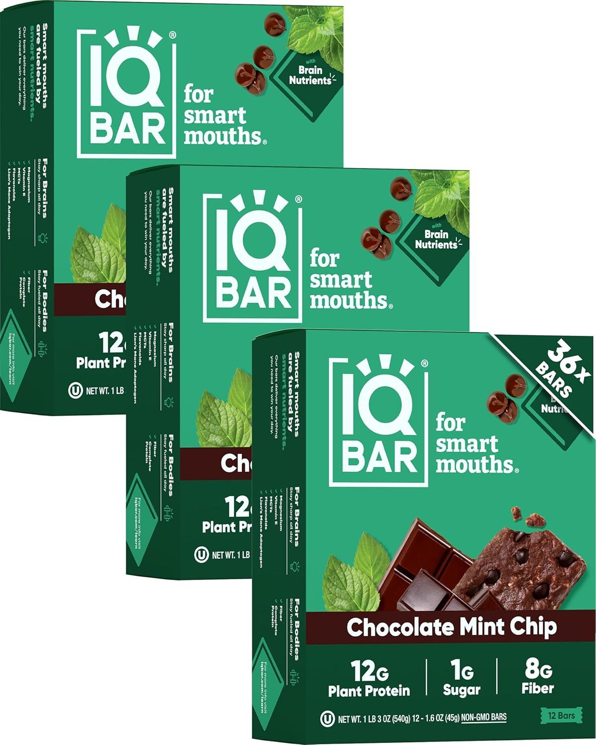 image:imageIQBAR Clean Plant Protein Bars Chocolate Mint Chip 12 Count Keto Vegan High Fiber Gluten and Dairy Free Low Sugar Snack Brain and Body Nutrients for Focus Energy Meal ReplacementChocolate Mint Chip