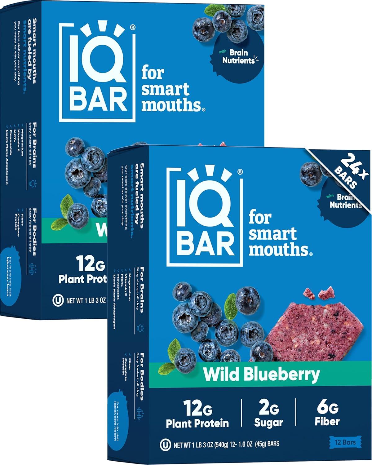 image:imageIQBAR Clean Plant Protein Bars Chocolate Mint Chip 12 Count Keto Vegan High Fiber Gluten and Dairy Free Low Sugar Snack Brain and Body Nutrients for Focus Energy Meal ReplacementWild Blueberry