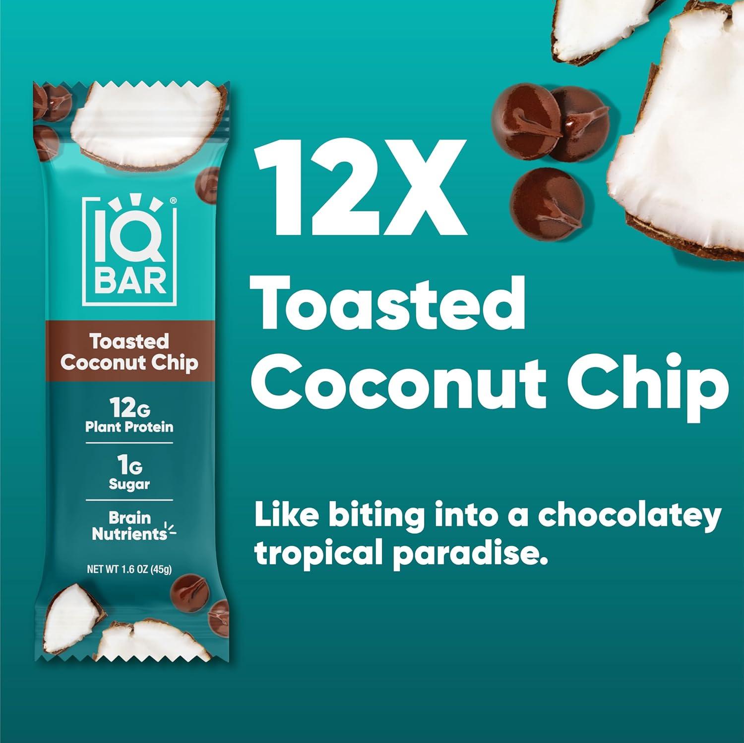image:imageIQBAR Clean Plant Protein Bars Chocolate Mint Chip 12 Count Keto Vegan High Fiber Gluten and Dairy Free Low Sugar Snack Brain and Body Nutrients for Focus Energy Meal ReplacementToasted Coconut Chip