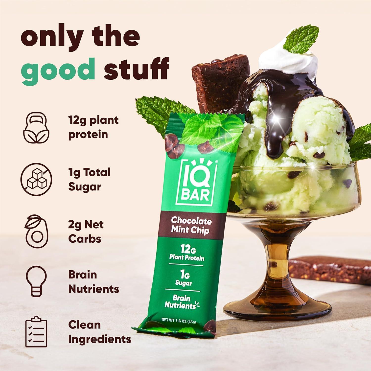 image:imageIQBAR Clean Plant Protein Bars Chocolate Mint Chip 12 Count Keto Vegan High Fiber Gluten and Dairy Free Low Sugar Snack Brain and Body Nutrients for Focus Energy Meal ReplacementChocolate Mint Chip