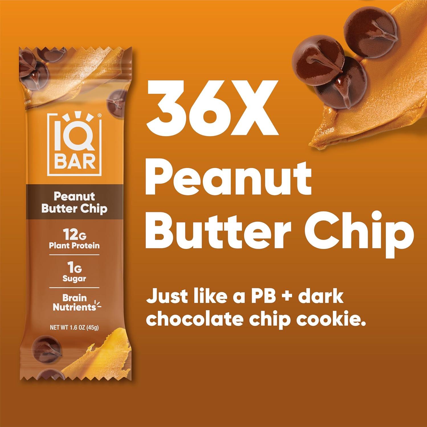 image:imageIQBAR Clean Plant Protein Bars Chocolate Mint Chip 12 Count Keto Vegan High Fiber Gluten and Dairy Free Low Sugar Snack Brain and Body Nutrients for Focus Energy Meal ReplacementPeanut Butter Chip