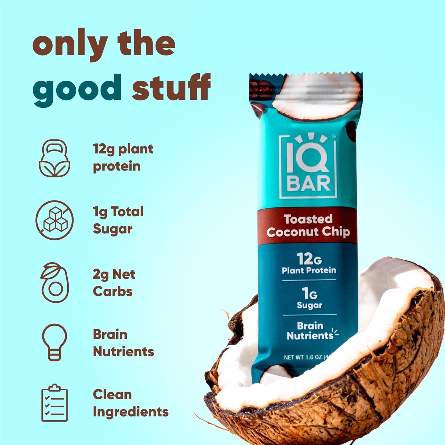 image:imageIQBAR Clean Plant Protein Bars Chocolate Mint Chip 12 Count Keto Vegan High Fiber Gluten and Dairy Free Low Sugar Snack Brain and Body Nutrients for Focus Energy Meal ReplacementToasted Coconut Chip
