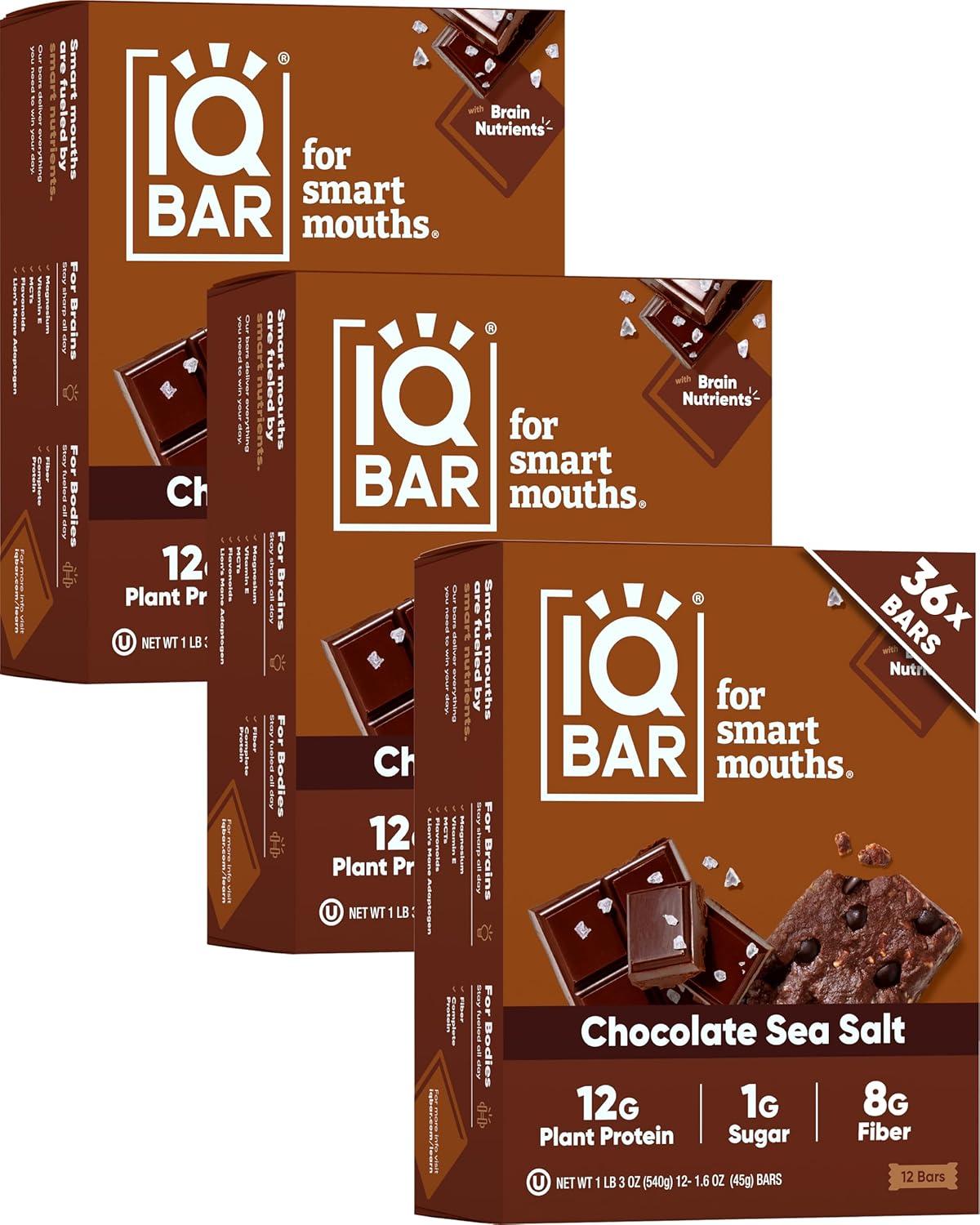 image:imageIQBAR Clean Plant Protein Bars Chocolate Mint Chip 12 Count Keto Vegan High Fiber Gluten and Dairy Free Low Sugar Snack Brain and Body Nutrients for Focus Energy Meal ReplacementChocolate Sea Salt