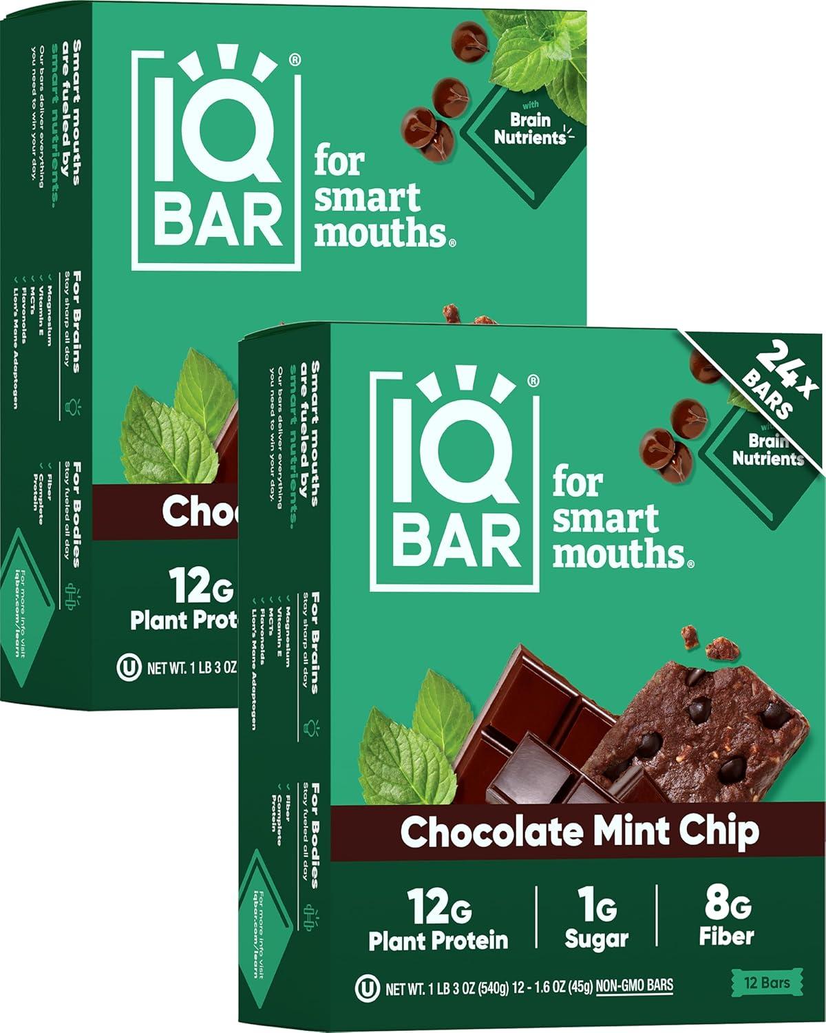 image:imageIQBAR Clean Plant Protein Bars Chocolate Mint Chip 12 Count Keto Vegan High Fiber Gluten and Dairy Free Low Sugar Snack Brain and Body Nutrients for Focus Energy Meal ReplacementChocolate Mint Chip