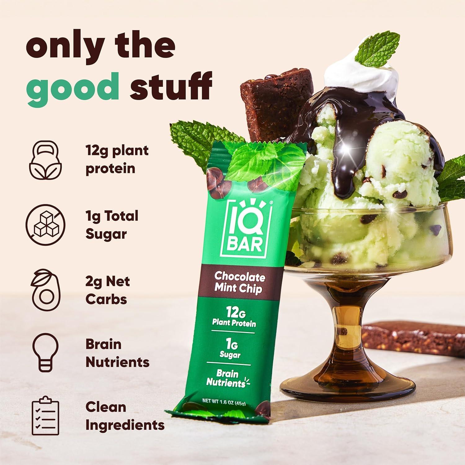 image:imageIQBAR Clean Plant Protein Bars Chocolate Mint Chip 12 Count Keto Vegan High Fiber Gluten and Dairy Free Low Sugar Snack Brain and Body Nutrients for Focus Energy Meal ReplacementChocolate Mint Chip