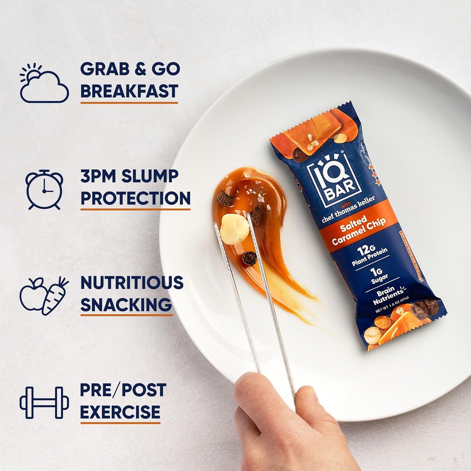 image:imageIQBAR Clean Plant Protein Bars Chocolate Mint Chip 12 Count Keto Vegan High Fiber Gluten and Dairy Free Low Sugar Snack Brain and Body Nutrients for Focus Energy Meal ReplacementSalted Caramel Chip