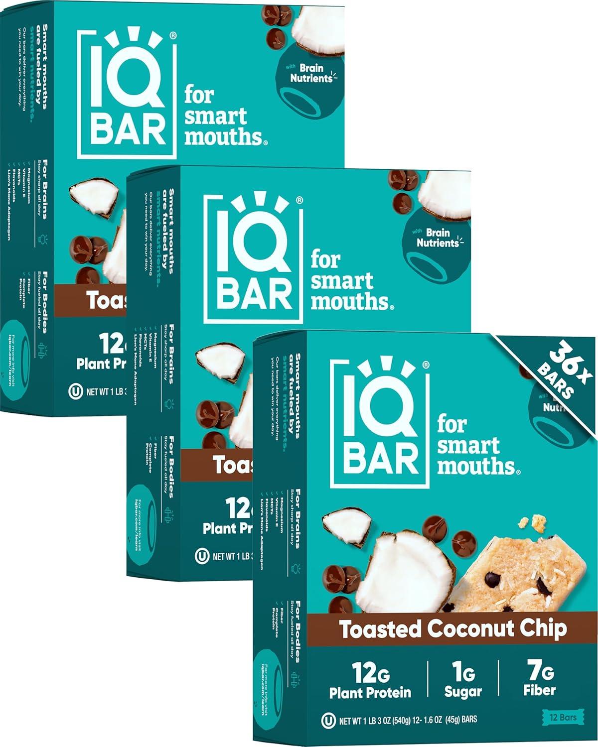 image:imageIQBAR Clean Plant Protein Bars Chocolate Mint Chip 12 Count Keto Vegan High Fiber Gluten and Dairy Free Low Sugar Snack Brain and Body Nutrients for Focus Energy Meal ReplacementToasted Coconut Chip