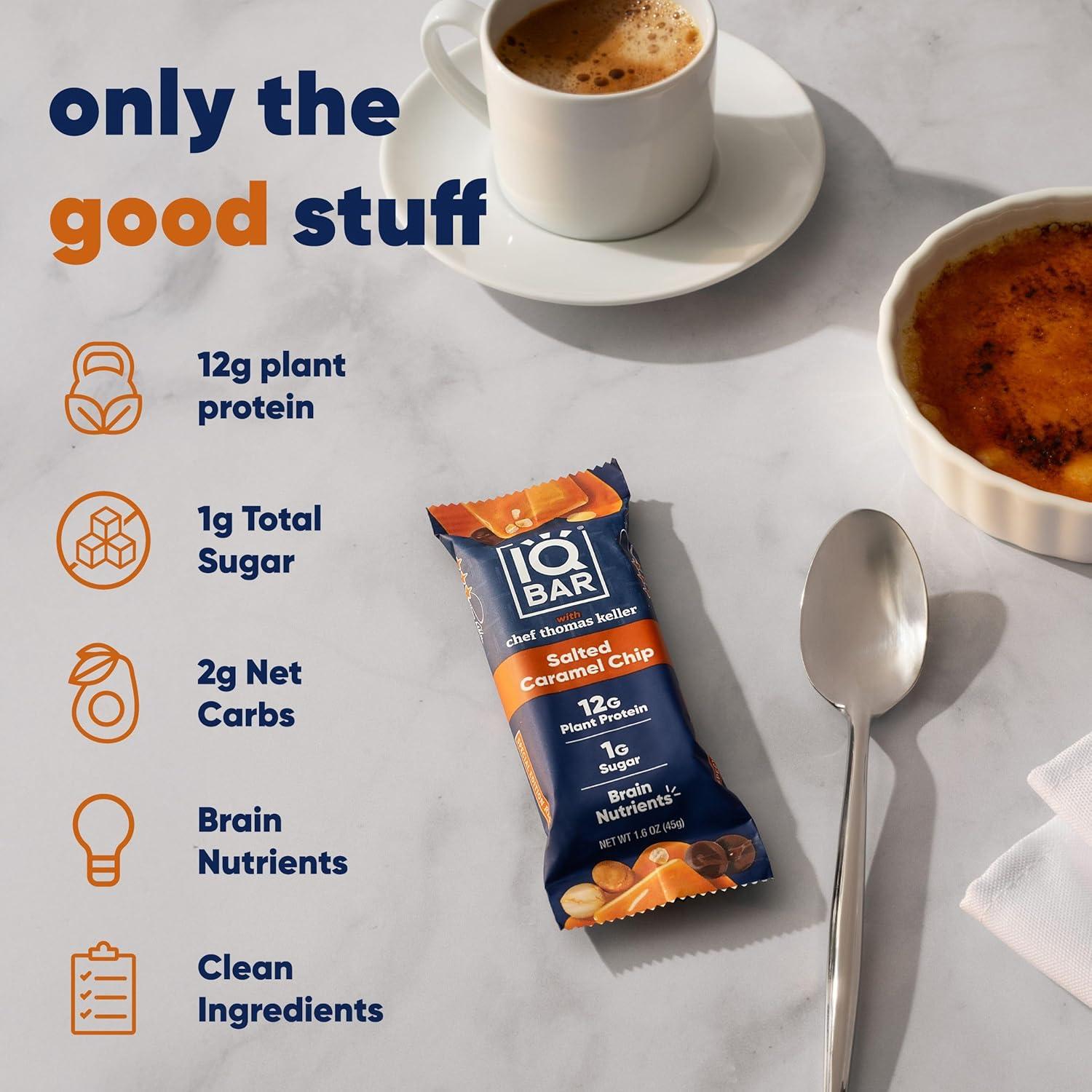 image:imageIQBAR Clean Plant Protein Bars Chocolate Mint Chip 12 Count Keto Vegan High Fiber Gluten and Dairy Free Low Sugar Snack Brain and Body Nutrients for Focus Energy Meal ReplacementSalted Caramel Chip