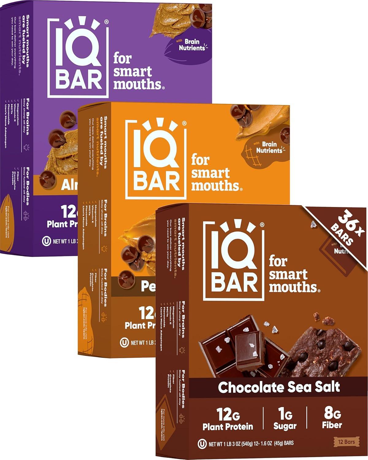 image:imageIQBAR Clean Plant Protein Bars Chocolate Mint Chip 12 Count Keto Vegan High Fiber Gluten and Dairy Free Low Sugar Snack Brain and Body Nutrients for Focus Energy Meal ReplacementChocolate Lovers Variety