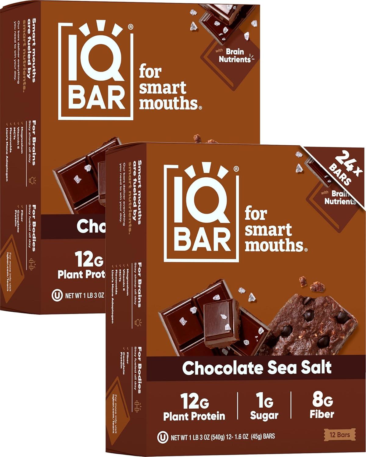 image:imageIQBAR Clean Plant Protein Bars Chocolate Mint Chip 12 Count Keto Vegan High Fiber Gluten and Dairy Free Low Sugar Snack Brain and Body Nutrients for Focus Energy Meal ReplacementChocolate Sea Salt