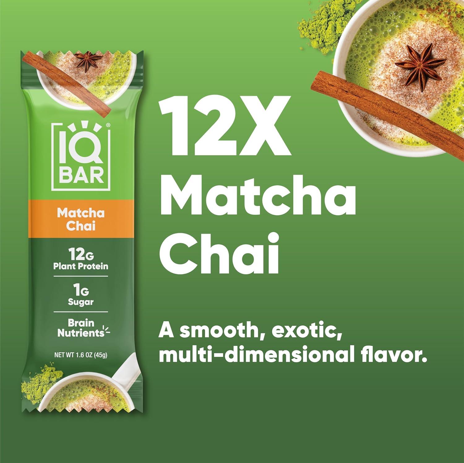image:imageIQBAR Clean Plant Protein Bars Chocolate Mint Chip 12 Count Keto Vegan High Fiber Gluten and Dairy Free Low Sugar Snack Brain and Body Nutrients for Focus Energy Meal ReplacementMatcha Chai