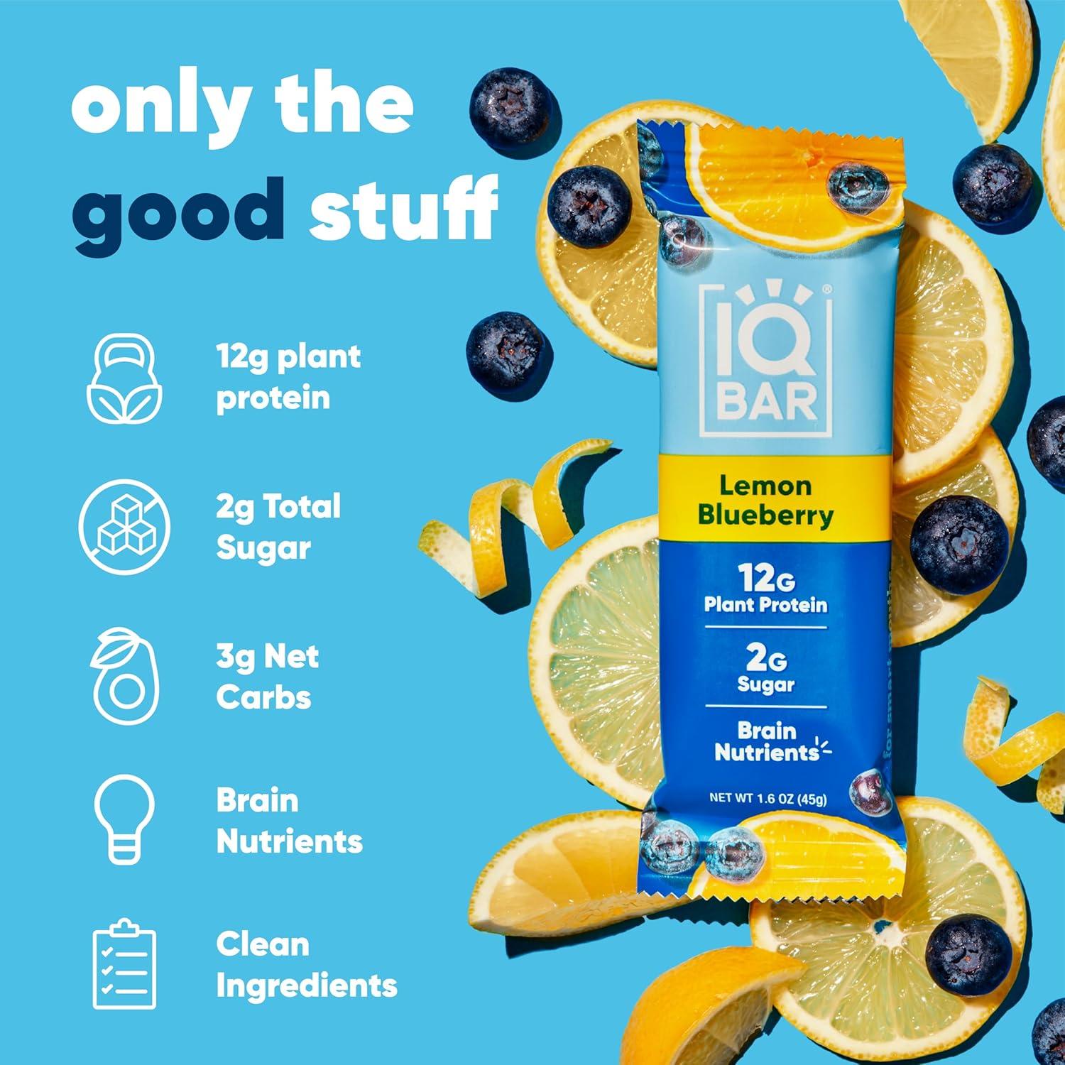 image:imageIQBAR Clean Plant Protein Bars Chocolate Mint Chip 12 Count Keto Vegan High Fiber Gluten and Dairy Free Low Sugar Snack Brain and Body Nutrients for Focus Energy Meal ReplacementLemon Blueberry