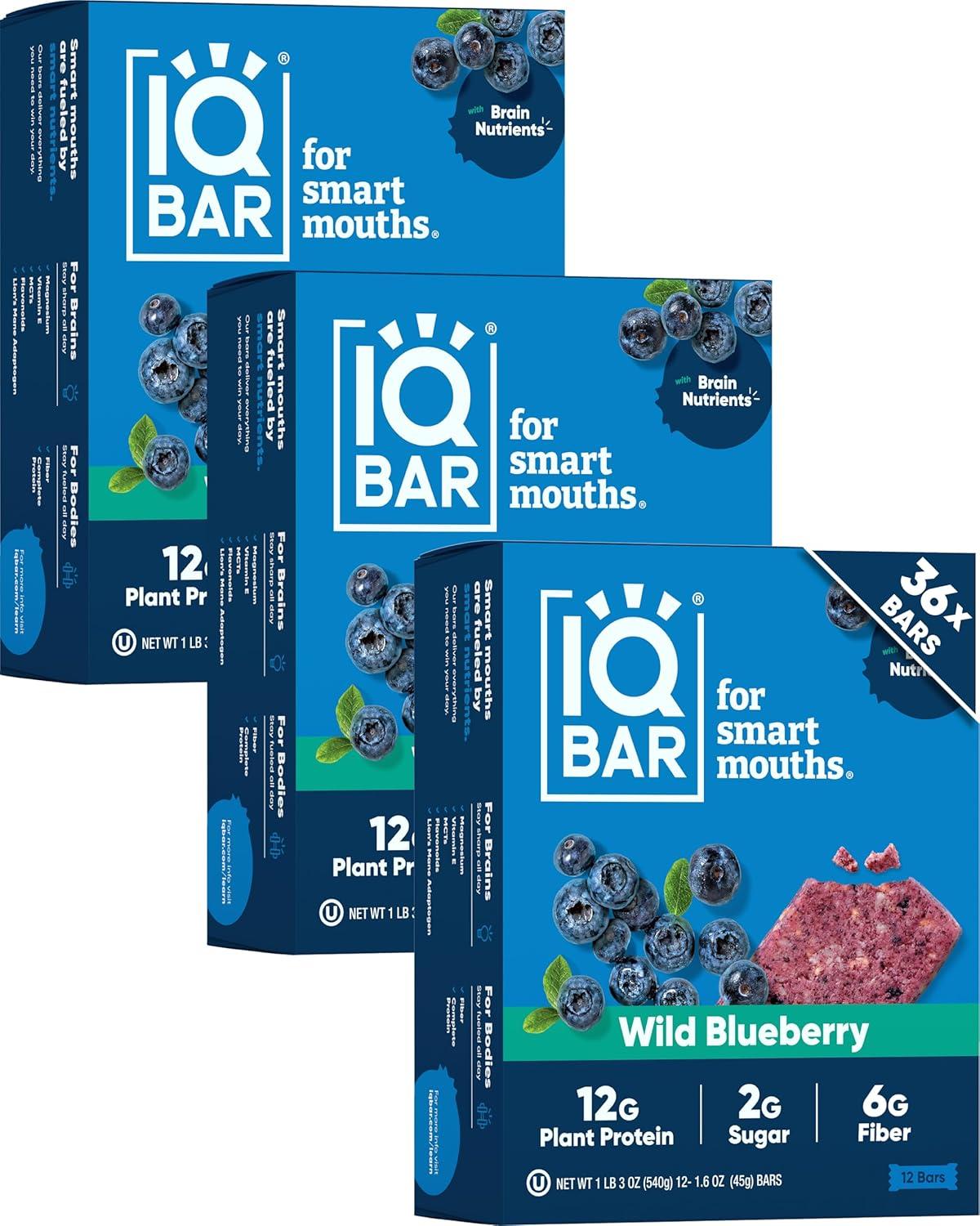 image:imageIQBAR Clean Plant Protein Bars Chocolate Mint Chip 12 Count Keto Vegan High Fiber Gluten and Dairy Free Low Sugar Snack Brain and Body Nutrients for Focus Energy Meal ReplacementWild Blueberry