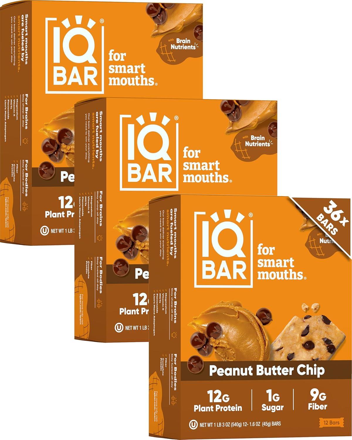 image:imageIQBAR Clean Plant Protein Bars Chocolate Mint Chip 12 Count Keto Vegan High Fiber Gluten and Dairy Free Low Sugar Snack Brain and Body Nutrients for Focus Energy Meal ReplacementPeanut Butter Chip
