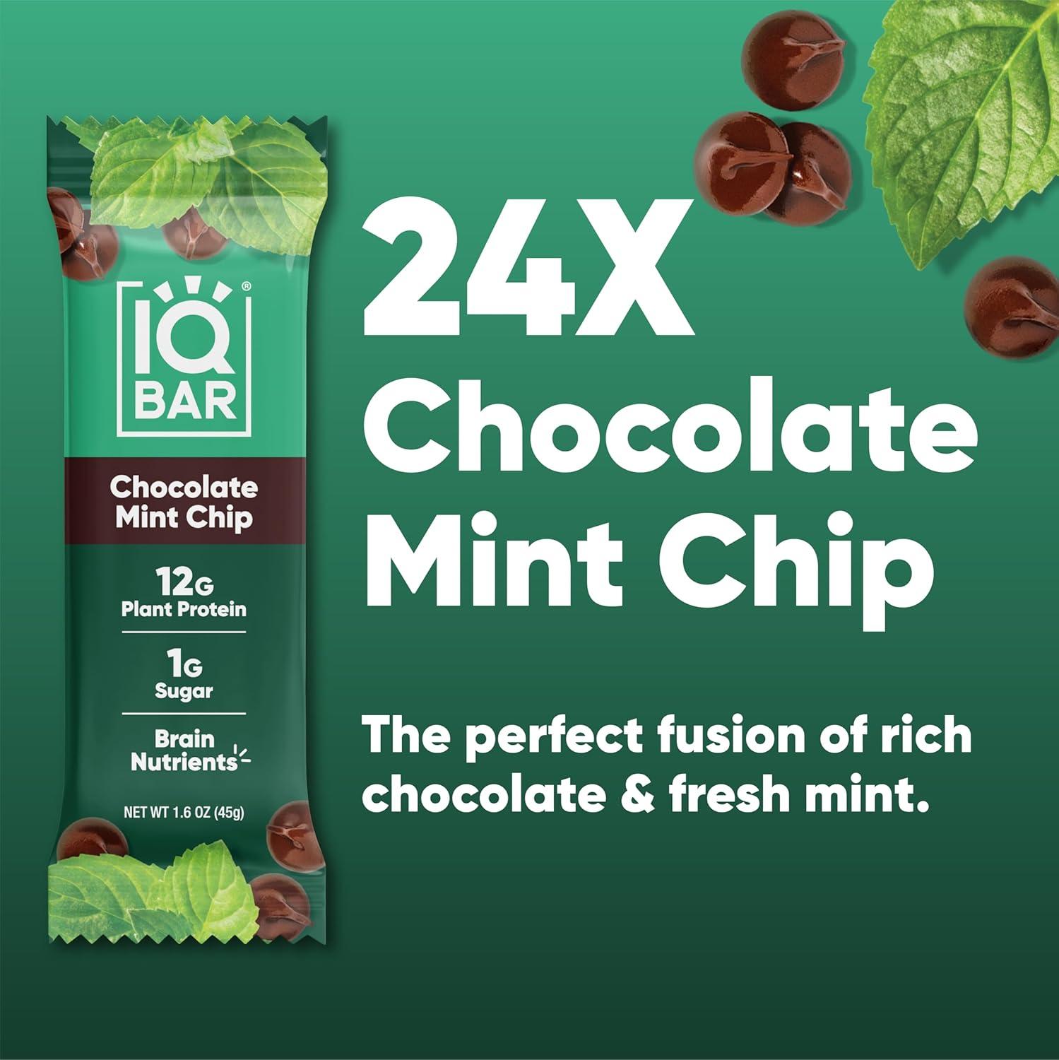image:imageIQBAR Clean Plant Protein Bars Chocolate Mint Chip 12 Count Keto Vegan High Fiber Gluten and Dairy Free Low Sugar Snack Brain and Body Nutrients for Focus Energy Meal ReplacementChocolate Mint Chip