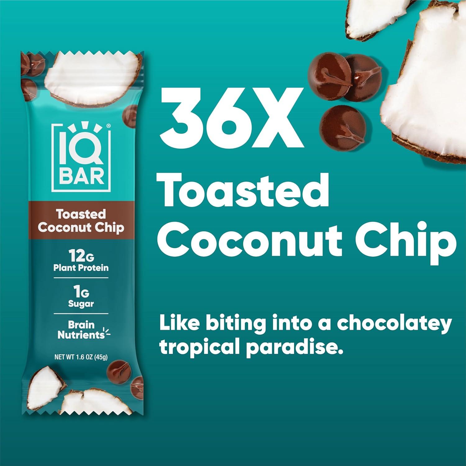 image:imageIQBAR Clean Plant Protein Bars Chocolate Mint Chip 12 Count Keto Vegan High Fiber Gluten and Dairy Free Low Sugar Snack Brain and Body Nutrients for Focus Energy Meal ReplacementToasted Coconut Chip