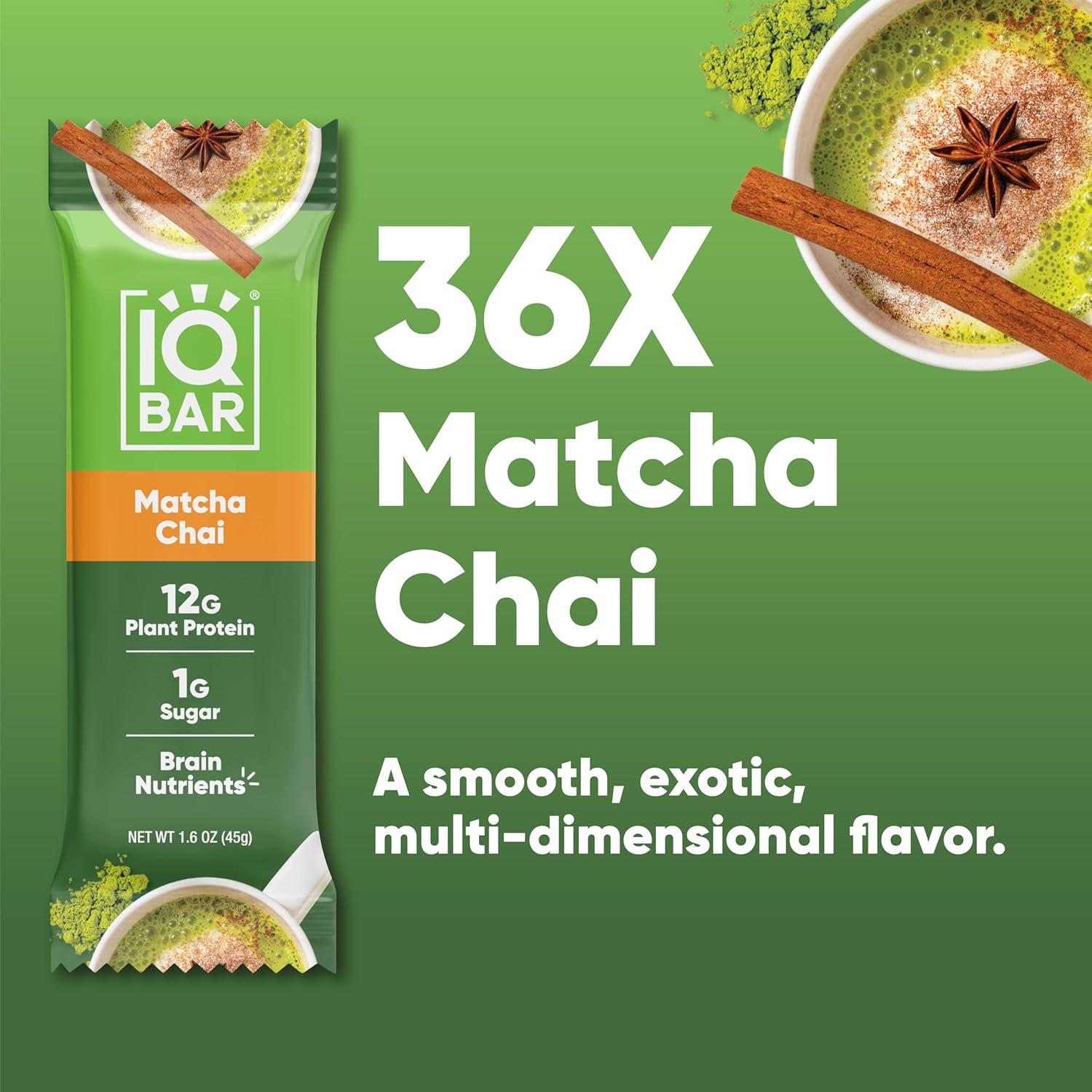 image:imageIQBAR Clean Plant Protein Bars Chocolate Mint Chip 12 Count Keto Vegan High Fiber Gluten and Dairy Free Low Sugar Snack Brain and Body Nutrients for Focus Energy Meal ReplacementMatcha Chai