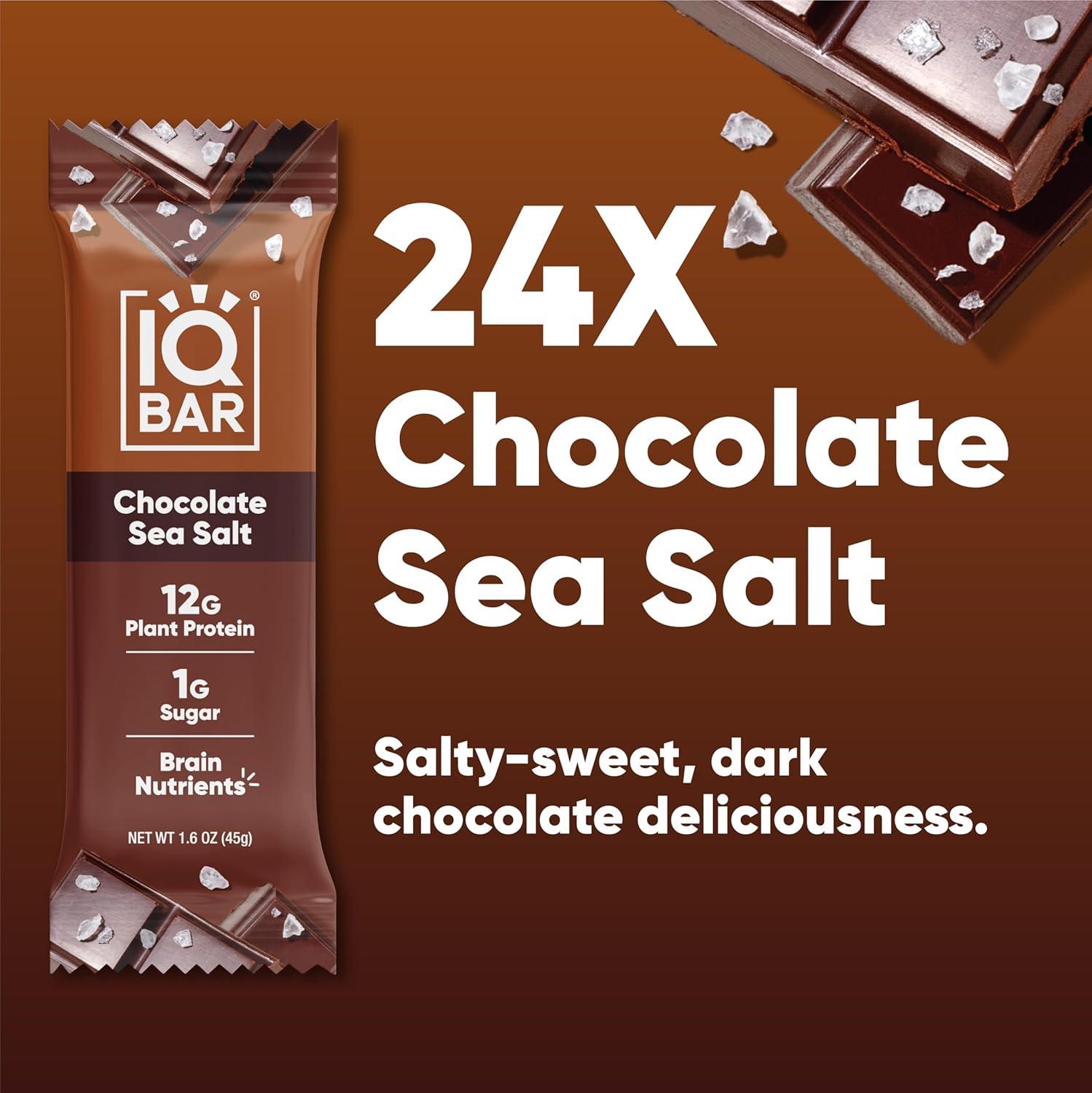 image:imageIQBAR Clean Plant Protein Bars Chocolate Mint Chip 12 Count Keto Vegan High Fiber Gluten and Dairy Free Low Sugar Snack Brain and Body Nutrients for Focus Energy Meal ReplacementChocolate Sea Salt