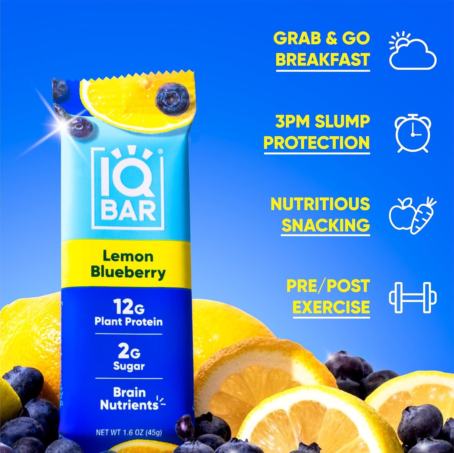 image:imageIQBAR Clean Plant Protein Bars Chocolate Mint Chip 12 Count Keto Vegan High Fiber Gluten and Dairy Free Low Sugar Snack Brain and Body Nutrients for Focus Energy Meal ReplacementLemon Blueberry