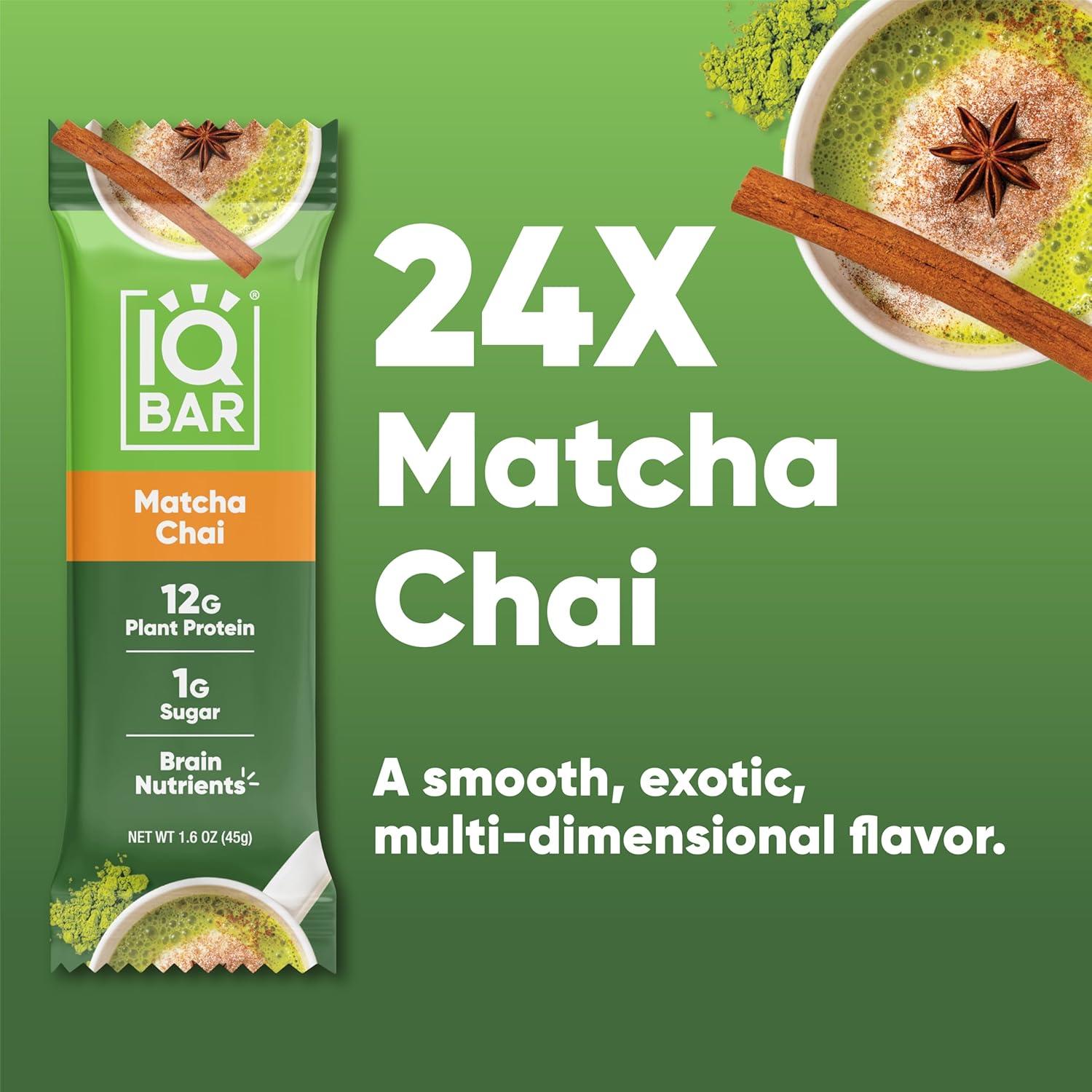 image:imageIQBAR Clean Plant Protein Bars Chocolate Mint Chip 12 Count Keto Vegan High Fiber Gluten and Dairy Free Low Sugar Snack Brain and Body Nutrients for Focus Energy Meal ReplacementMatcha Chai