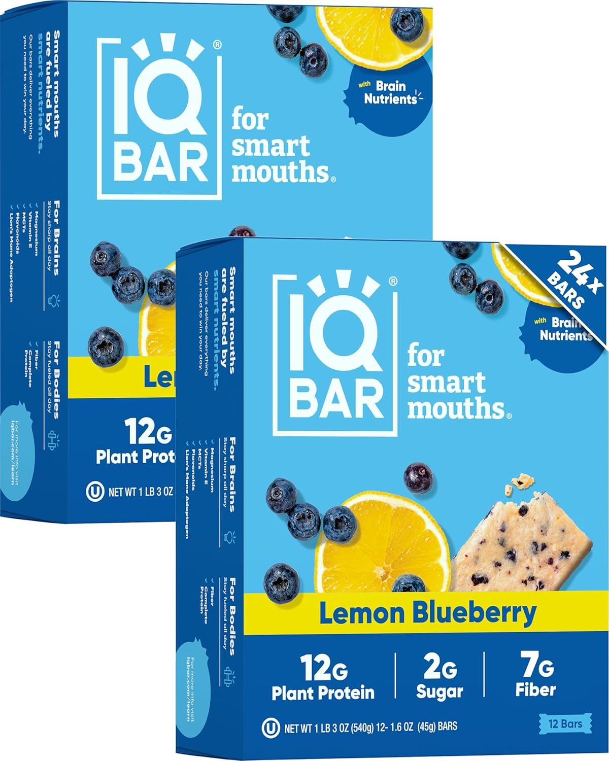 image:imageIQBAR Clean Plant Protein Bars Chocolate Mint Chip 12 Count Keto Vegan High Fiber Gluten and Dairy Free Low Sugar Snack Brain and Body Nutrients for Focus Energy Meal ReplacementLemon Blueberry