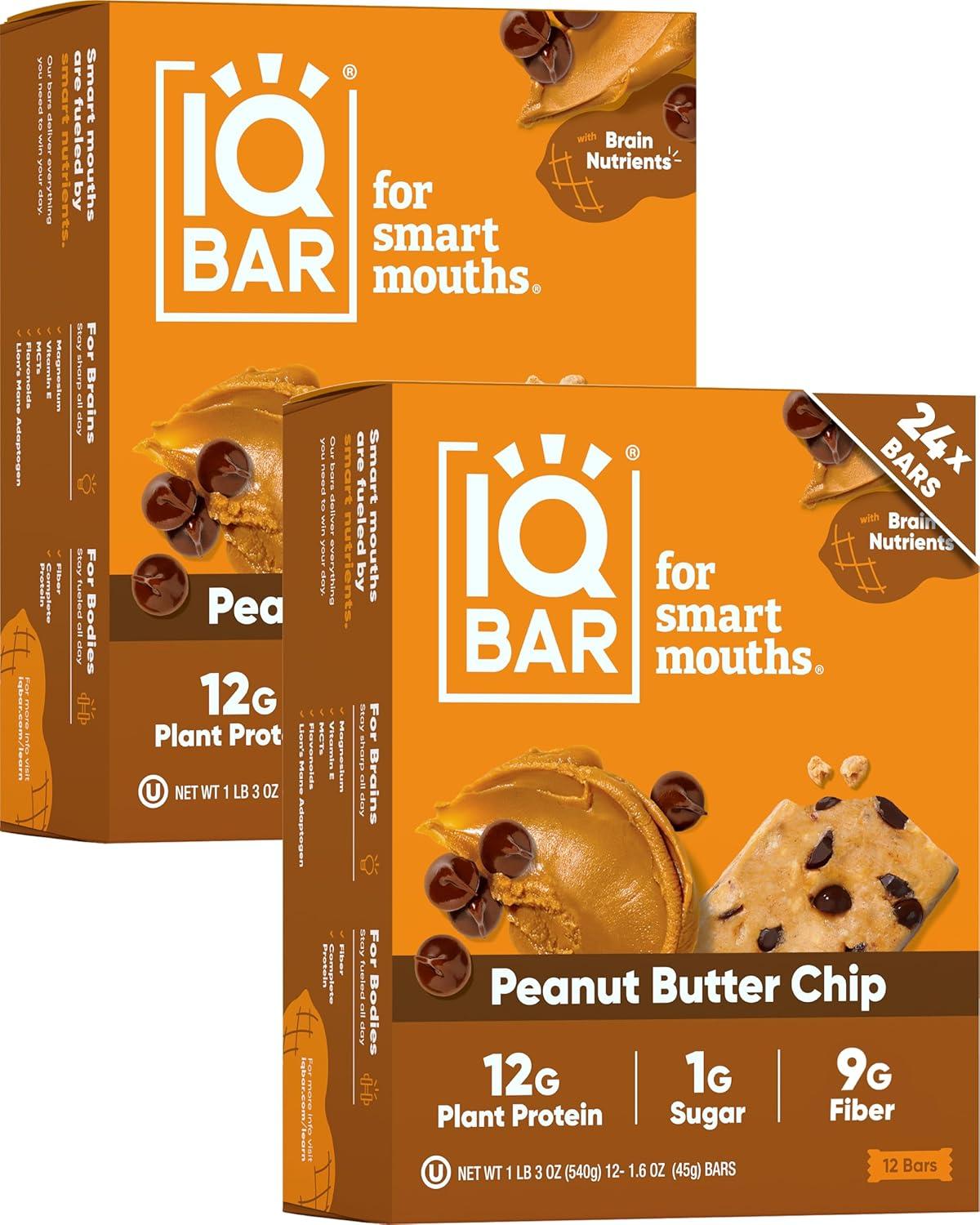 image:imageIQBAR Clean Plant Protein Bars Chocolate Mint Chip 12 Count Keto Vegan High Fiber Gluten and Dairy Free Low Sugar Snack Brain and Body Nutrients for Focus Energy Meal ReplacementPeanut Butter Chip