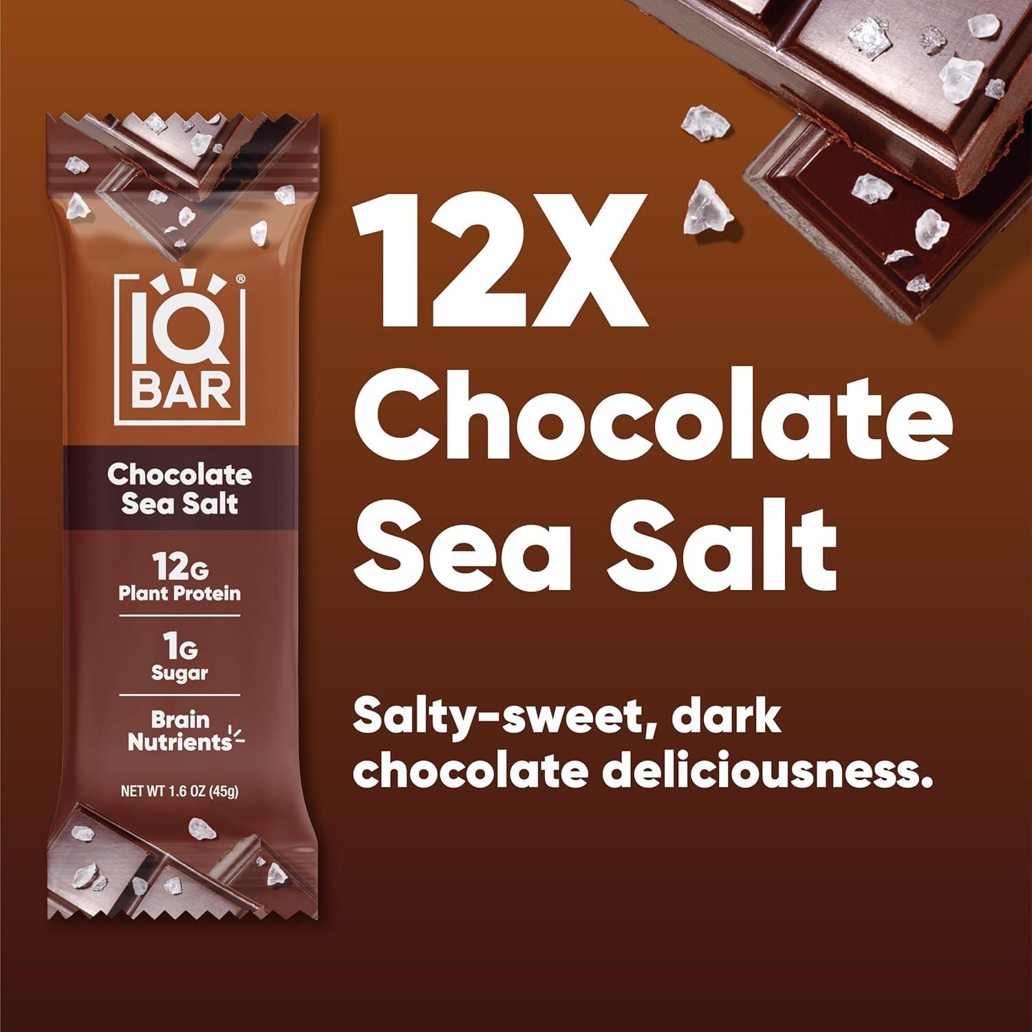 image:imageIQBAR Clean Plant Protein Bars Chocolate Mint Chip 12 Count Keto Vegan High Fiber Gluten and Dairy Free Low Sugar Snack Brain and Body Nutrients for Focus Energy Meal ReplacementChocolate Sea Salt