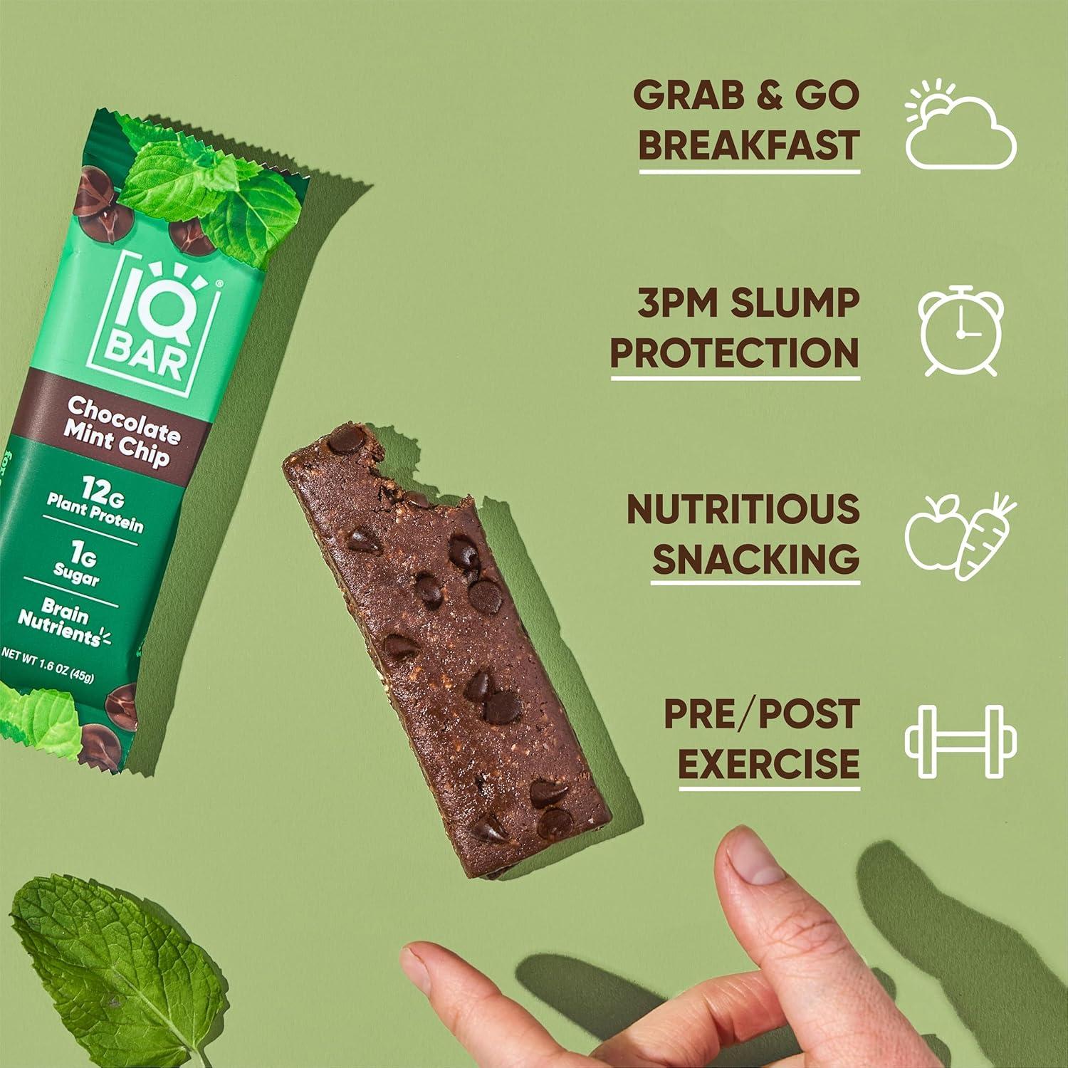 image:imageIQBAR Clean Plant Protein Bars Chocolate Mint Chip 12 Count Keto Vegan High Fiber Gluten and Dairy Free Low Sugar Snack Brain and Body Nutrients for Focus Energy Meal ReplacementChocolate Mint Chip