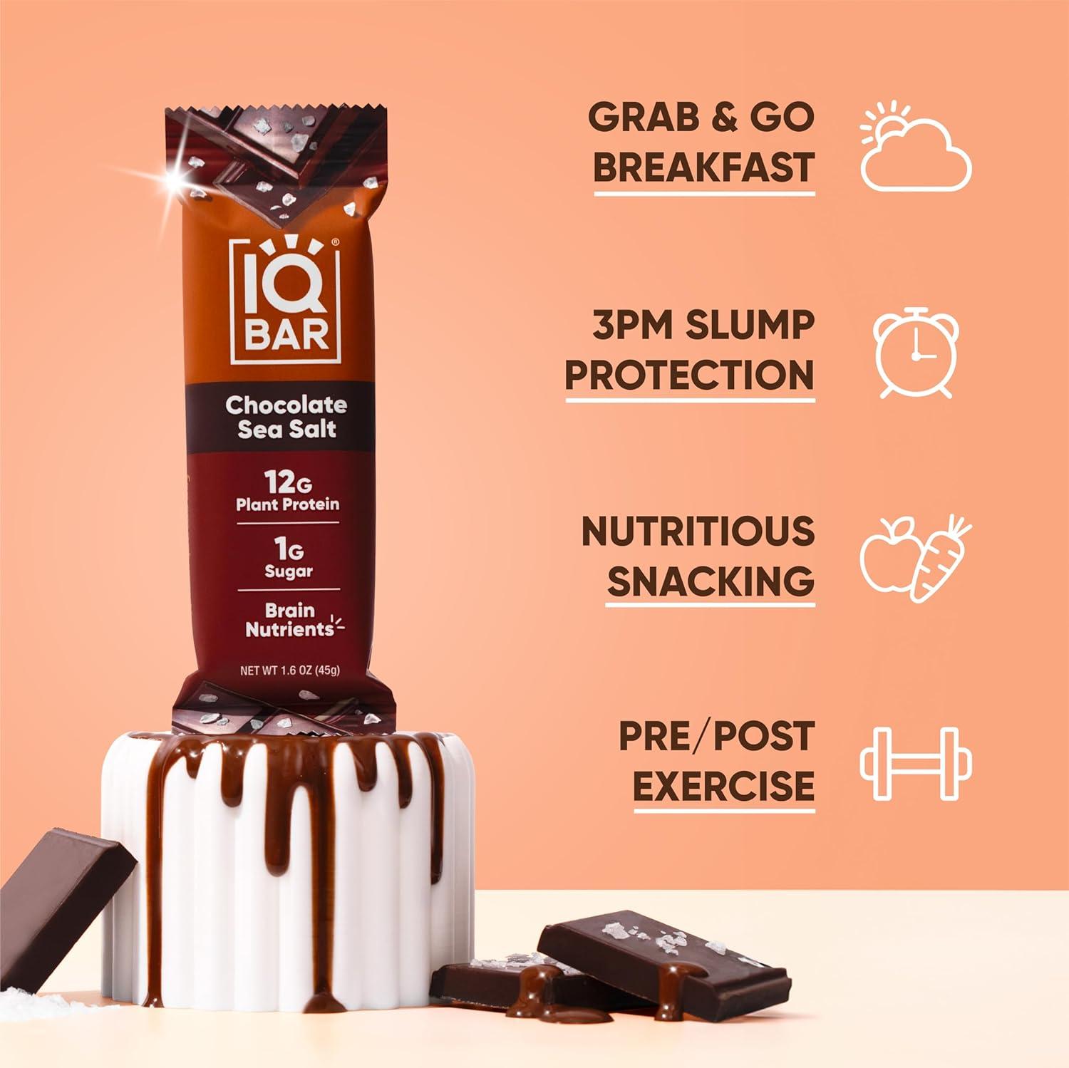 image:imageIQBAR Clean Plant Protein Bars Chocolate Mint Chip 12 Count Keto Vegan High Fiber Gluten and Dairy Free Low Sugar Snack Brain and Body Nutrients for Focus Energy Meal ReplacementChocolate Sea Salt