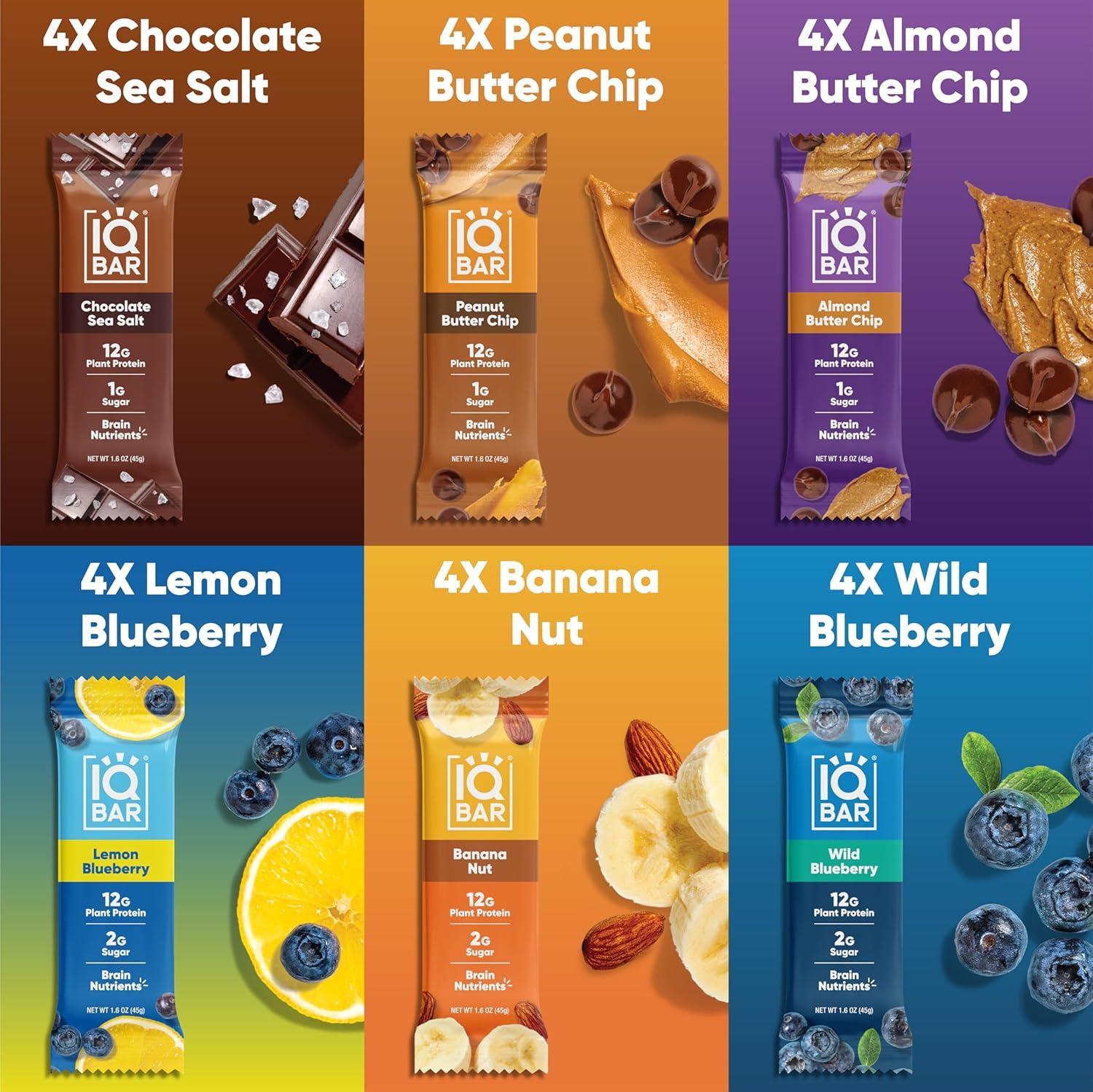 image:imageIQBAR Clean Plant Protein Bars Chocolate Mint Chip 12 Count Keto Vegan High Fiber Gluten and Dairy Free Low Sugar Snack Brain and Body Nutrients for Focus Energy Meal ReplacementChocolate And Fruit Lovers Variety