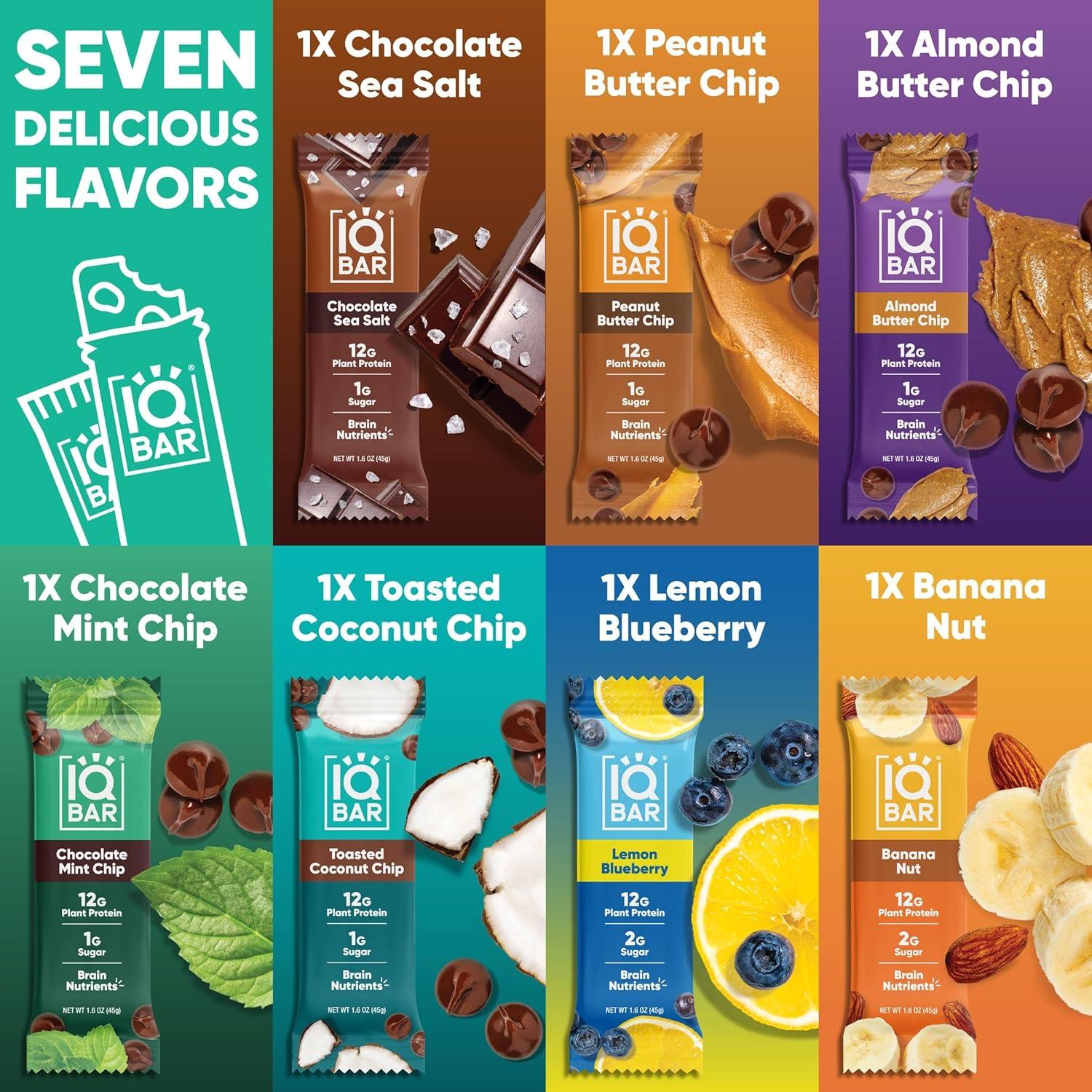image:imageIQBAR Clean Plant Protein Bars Chocolate Mint Chip 12 Count Keto Vegan High Fiber Gluten and Dairy Free Low Sugar Snack Brain and Body Nutrients for Focus Energy Meal ReplacementSampler