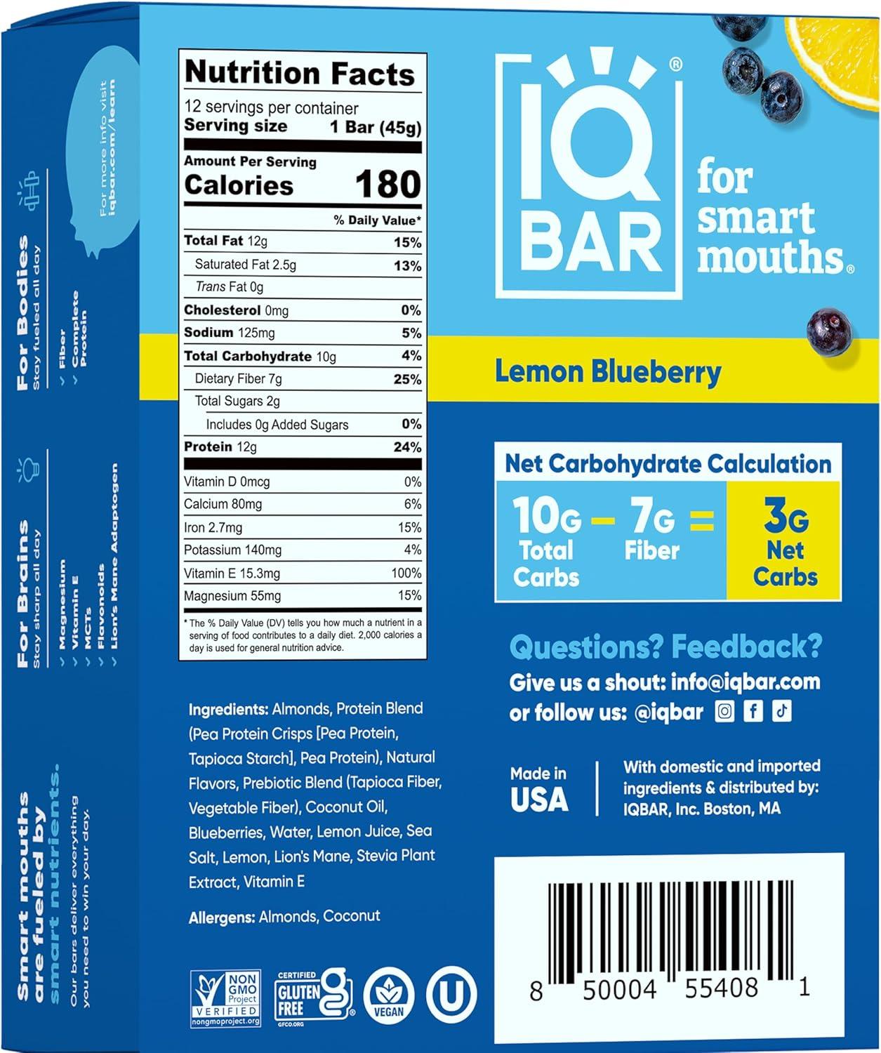 image:imageIQBAR Wild Blueberry Keto Bars Vegan Low Sugar 16 Ounces Pack Of 12Lemon