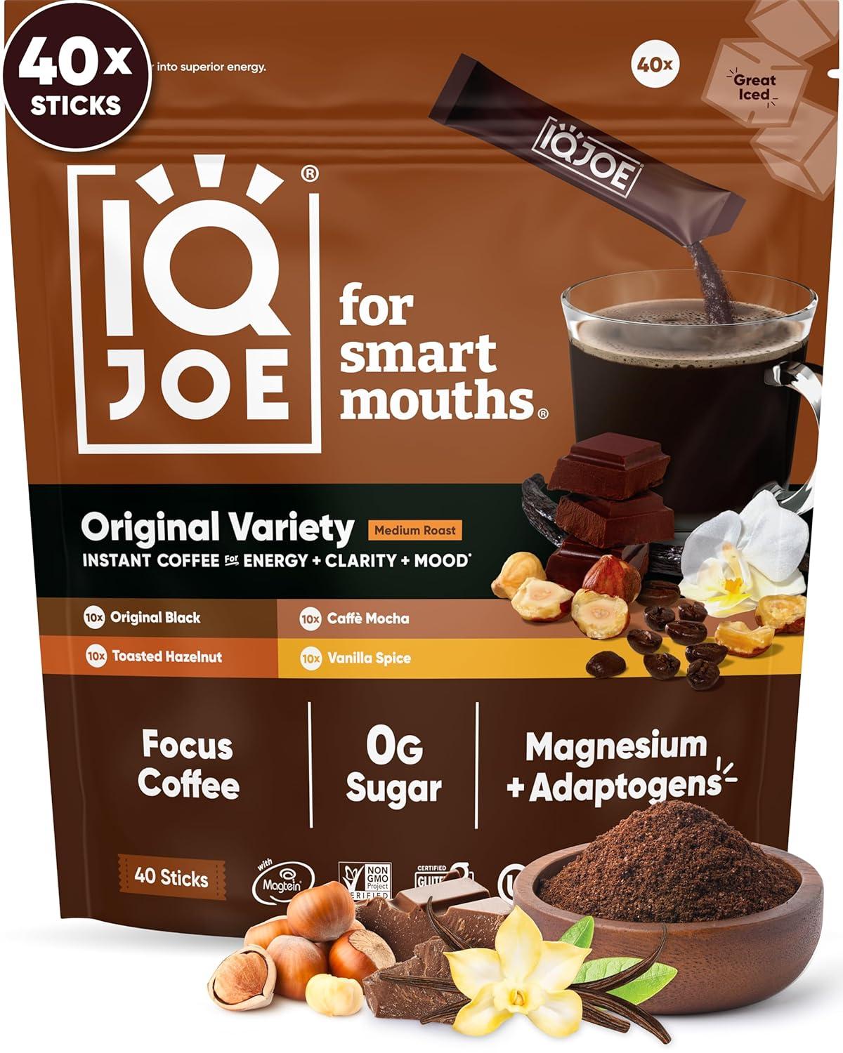 image:imageIQJOE Mushroom Coffee Packets Vanilla Spice 40 Stick Packs Lions Mane Magnesium LThreonate Adaptogens Instant Coffee for JitterFree Focus Clarity amp Energy Keto Vegan Zero SugarVariety