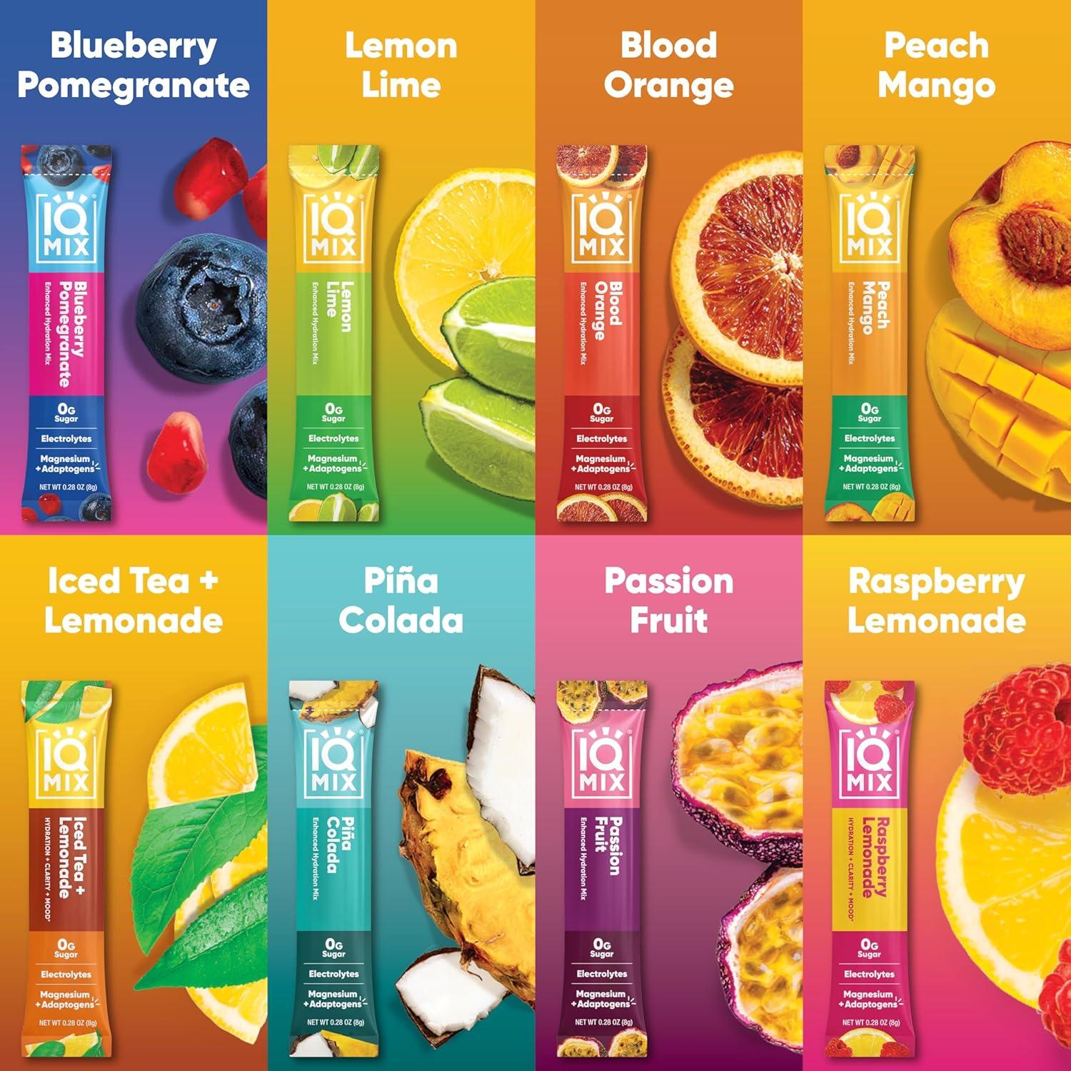image:imageIQMIX Hydration Electrolyte Powder 4in1 Formula for Hydration Mental Clarity Mood and Recovery SugarFree Drink Mix Keto Magnesium LThreonate Lions Mane 40 Count Pia ColadaAll Flavor Sampler