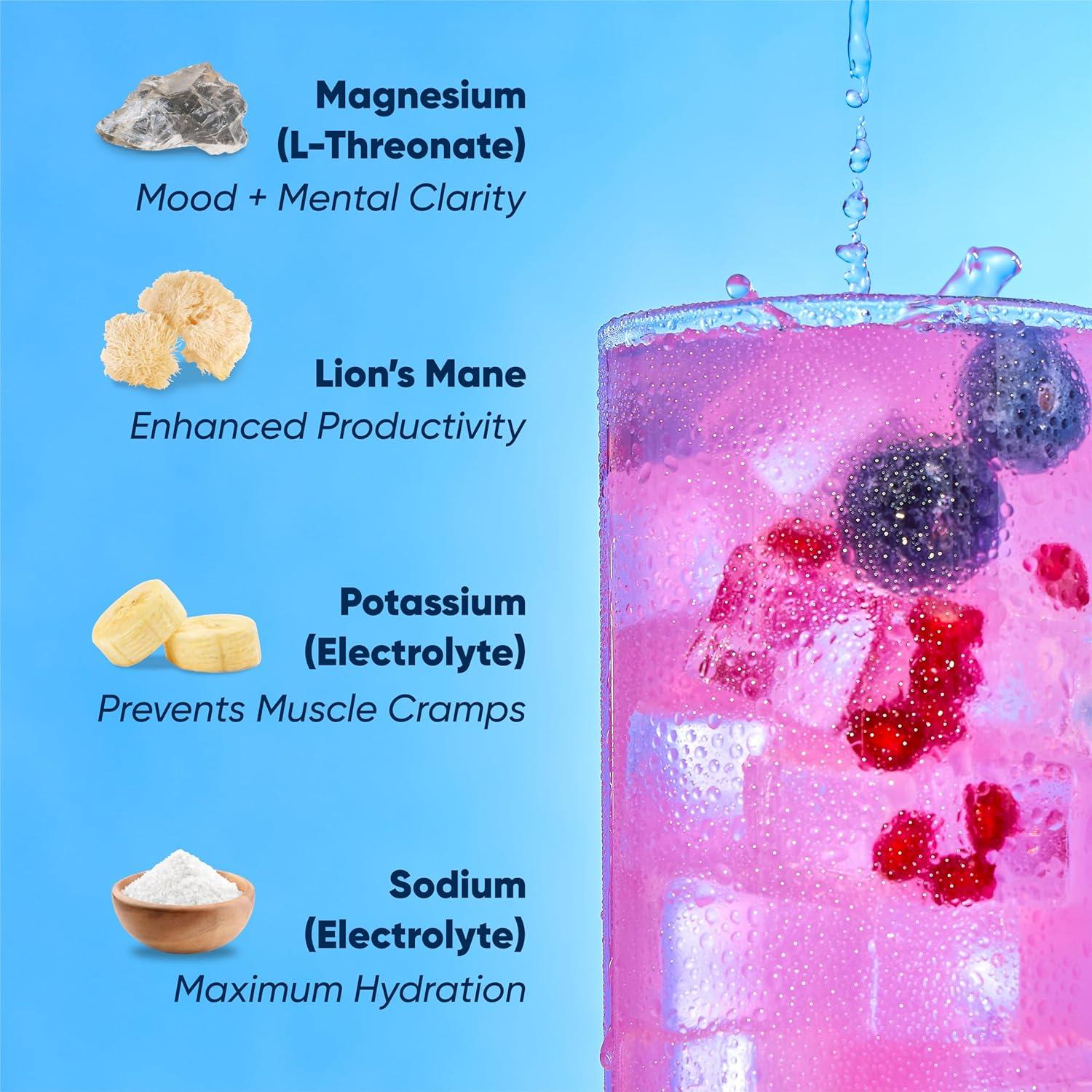 image:imageIQMIX Hydration Electrolyte Powder 4in1 Formula for Hydration Mental Clarity Mood and Recovery SugarFree Drink Mix Keto Magnesium LThreonate Lions Mane 40 Count Pia ColadaBlueberry Pomegranate