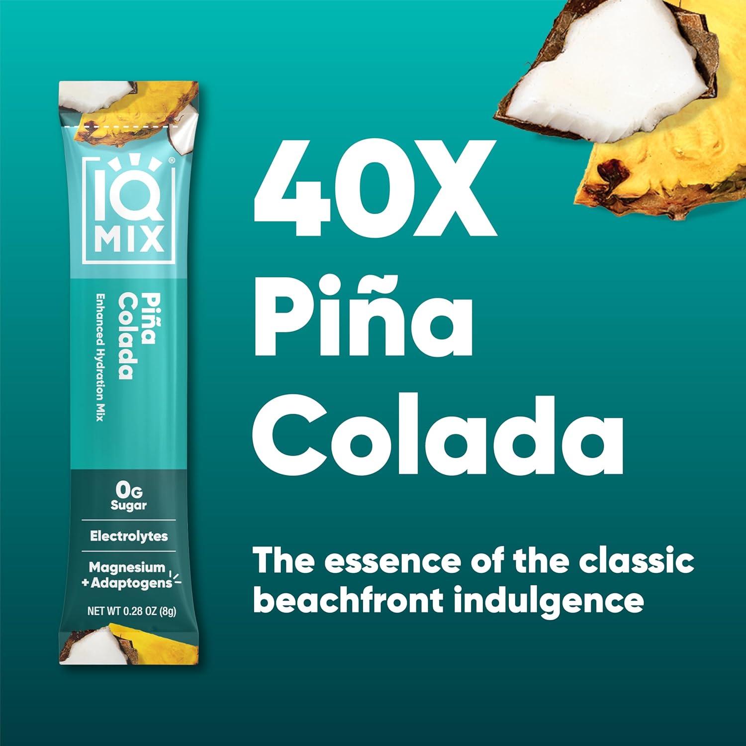 image:imageIQMIX Hydration Electrolyte Powder 4in1 Formula for Hydration Mental Clarity Mood and Recovery SugarFree Drink Mix Keto Magnesium LThreonate Lions Mane 40 Count Pia ColadaPia Colada