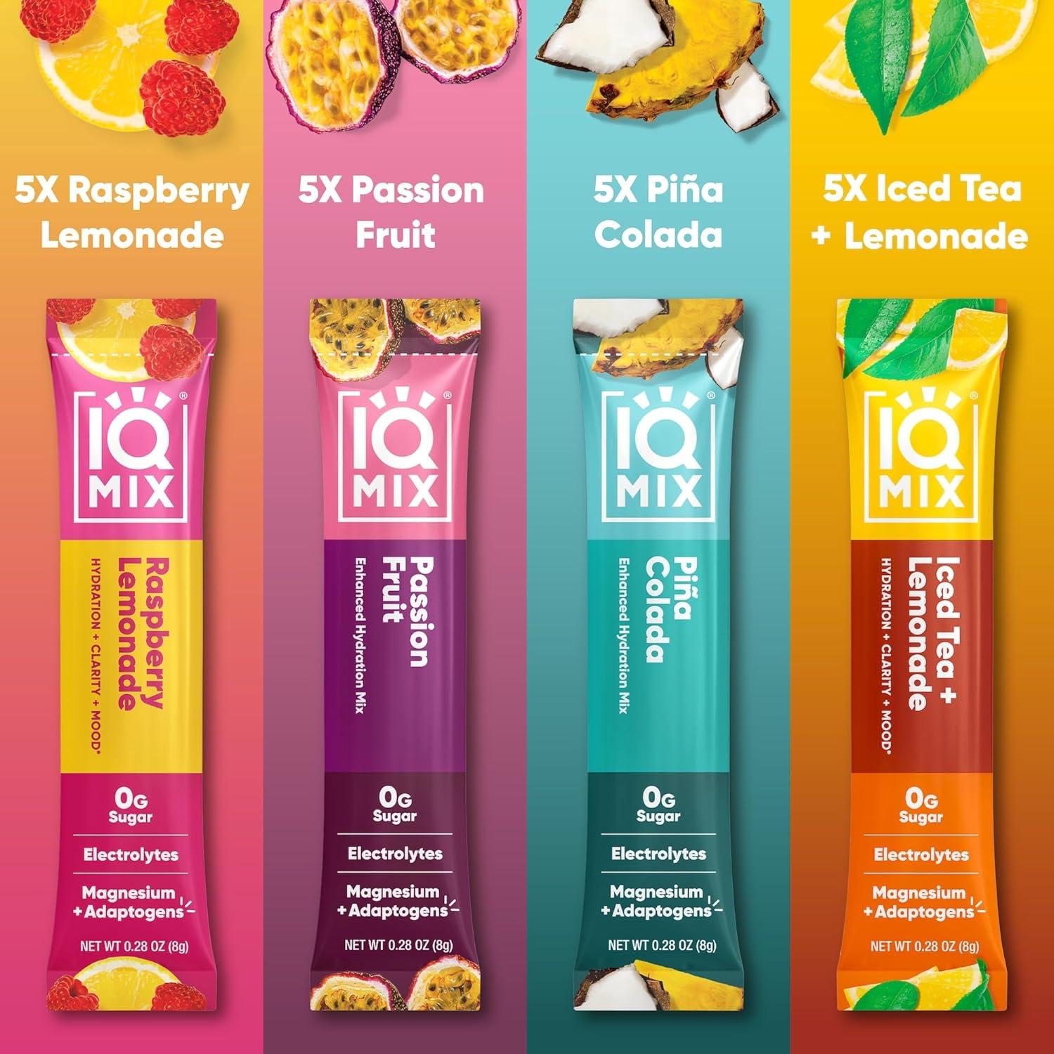 image:imageIQMIX Hydration Electrolyte Powder 4in1 Formula for Hydration Mental Clarity Mood and Recovery SugarFree Drink Mix Keto Magnesium LThreonate Lions Mane 40 Count Pia ColadaVacation Variety