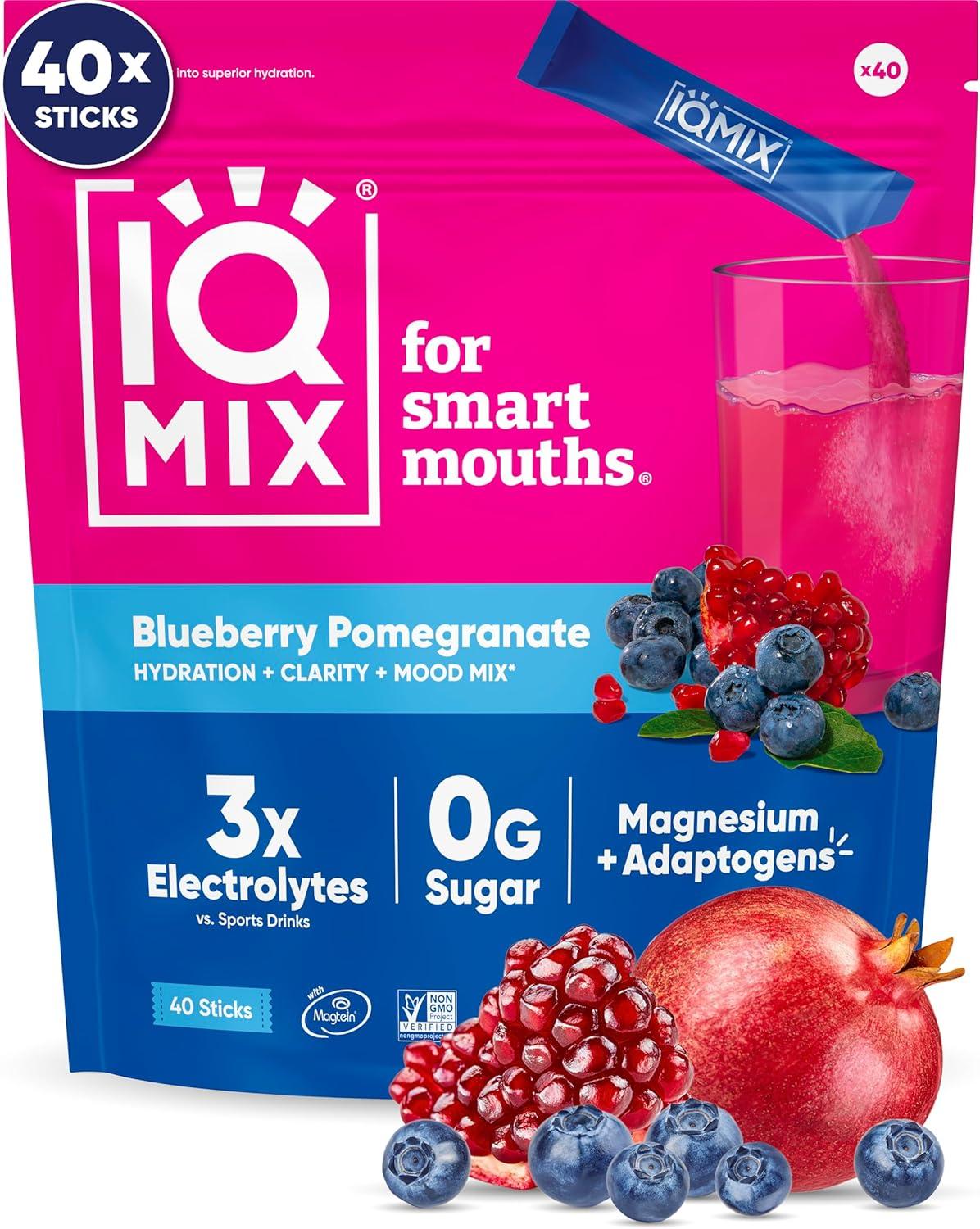 image:imageIQMIX Hydration Electrolyte Powder 4in1 Formula for Hydration Mental Clarity Mood and Recovery SugarFree Drink Mix Keto Magnesium LThreonate Lions Mane 40 Count Pia ColadaBlueberry Pomegranate