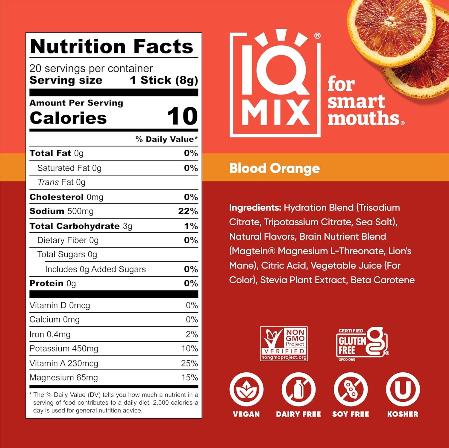 image:imageIQMIX Hydration Electrolyte Powder 4in1 Formula for Hydration Mental Clarity Mood and Recovery SugarFree Drink Mix Keto Magnesium LThreonate Lions Mane 40 Count Pia ColadaBlood Orange