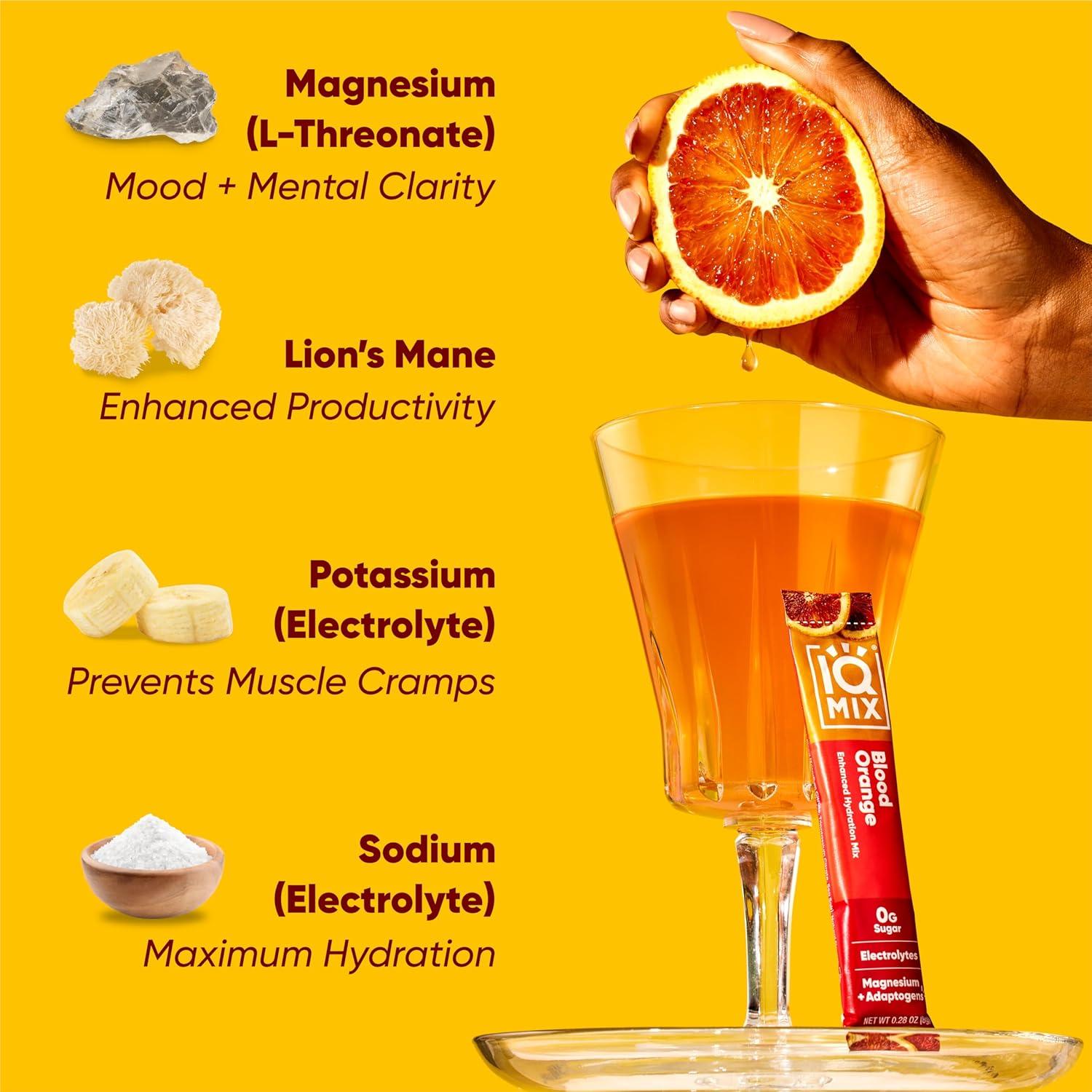 image:imageIQMIX Hydration Electrolyte Powder 4in1 Formula for Hydration Mental Clarity Mood and Recovery SugarFree Drink Mix Keto Magnesium LThreonate Lions Mane 40 Count Pia ColadaBlood Orange