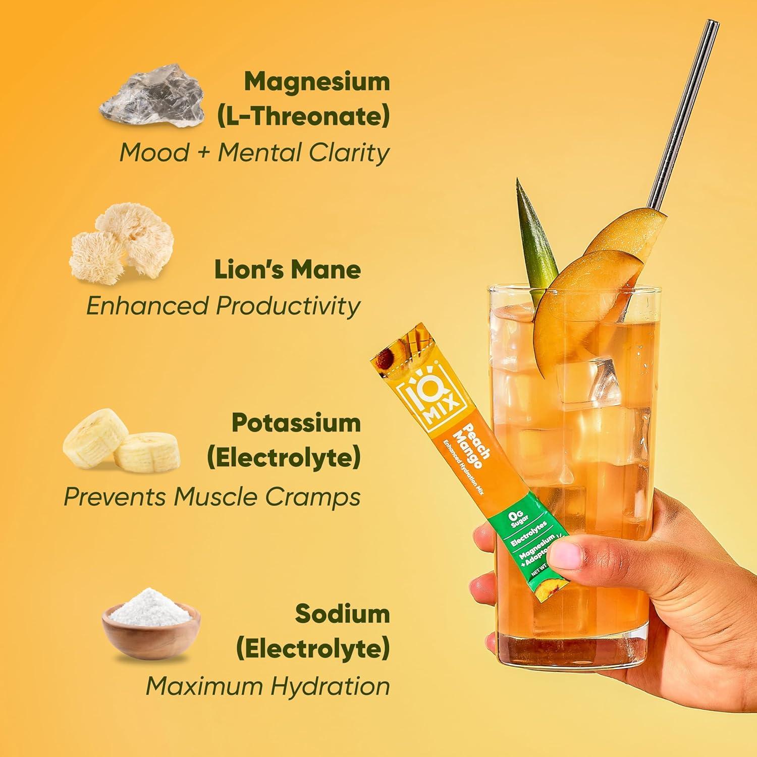 image:imageIQMIX Hydration Electrolyte Powder 4in1 Formula for Hydration Mental Clarity Mood and Recovery SugarFree Drink Mix Keto Magnesium LThreonate Lions Mane 40 Count Pia ColadaAll Flavor Sampler