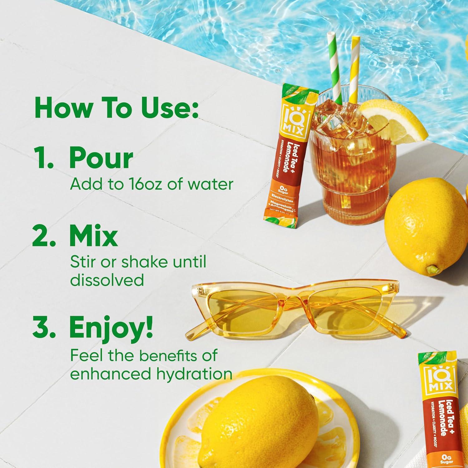 image:imageIQMIX Hydration Electrolyte Powder 4in1 Formula for Hydration Mental Clarity Mood and Recovery SugarFree Drink Mix Keto Magnesium LThreonate Lions Mane 40 Count Pia ColadaIced Tea Lemonade