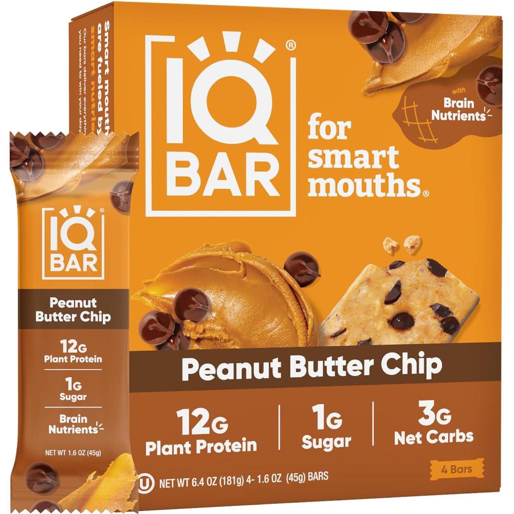 image:imageIQBAR Brain and Body Keto Protein Bars Peanut Butter Chip Keto 4 Count Energy Low Carb Protein High Fiber Vegan and Low Sugar Meal Replacement Vegan Snack