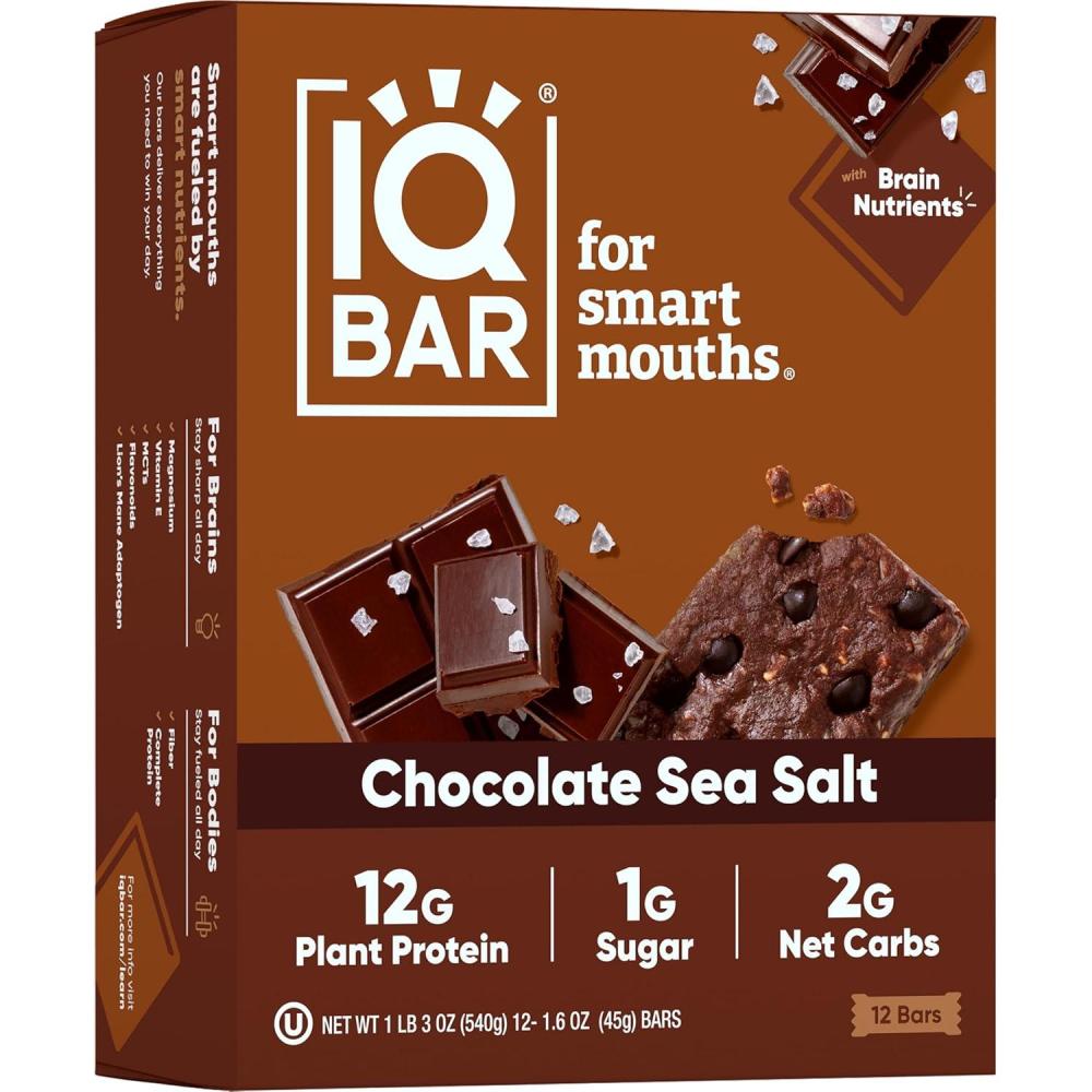 image:imageIQBAR Chocolate Sea Salt Keto Bars Vegan Low Sugar 16 Ounces Pack Of 1212 Count Pack of 1